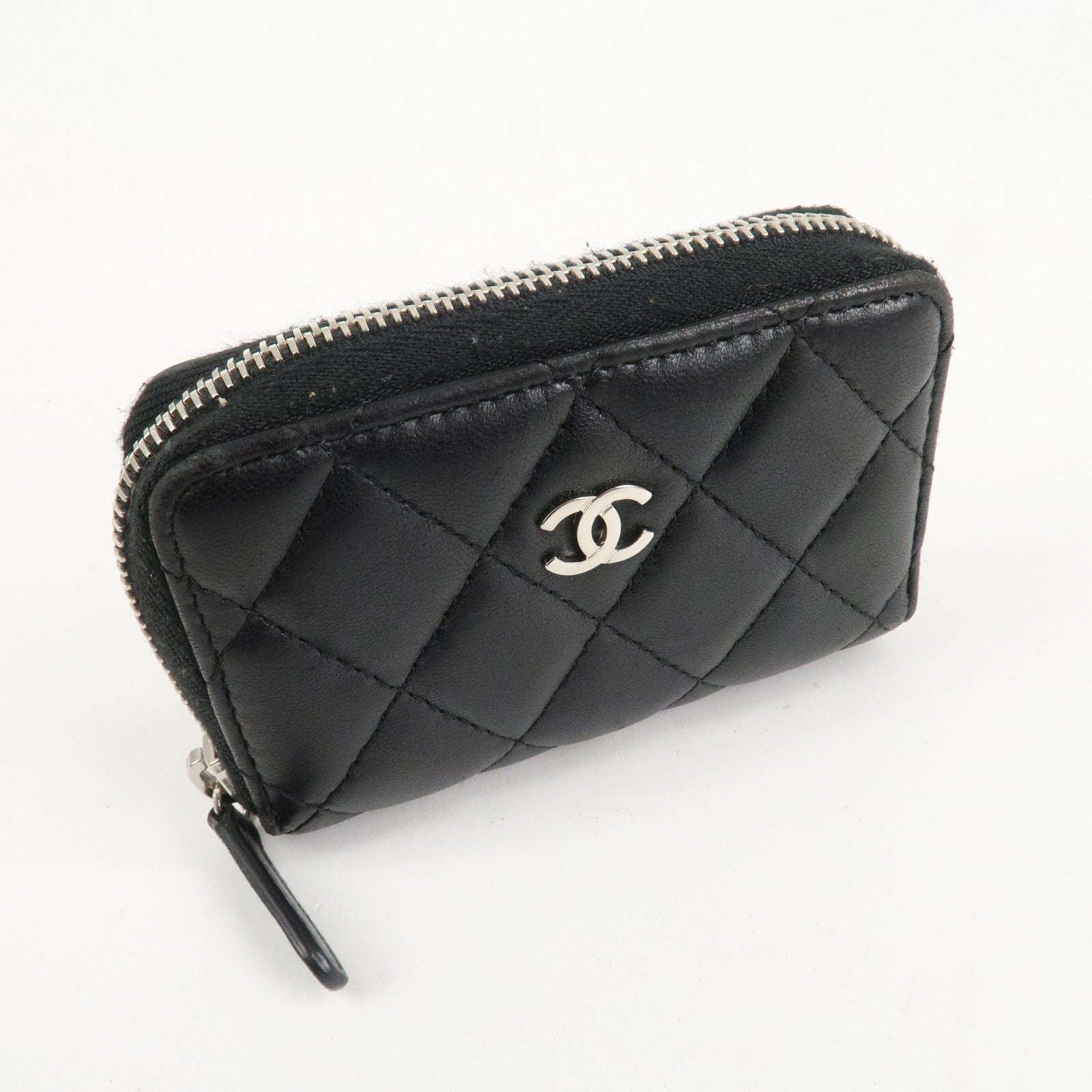 CHANEL Matelasse Lamb Skin Classic Zippy Coin Case Black AP0216 Used