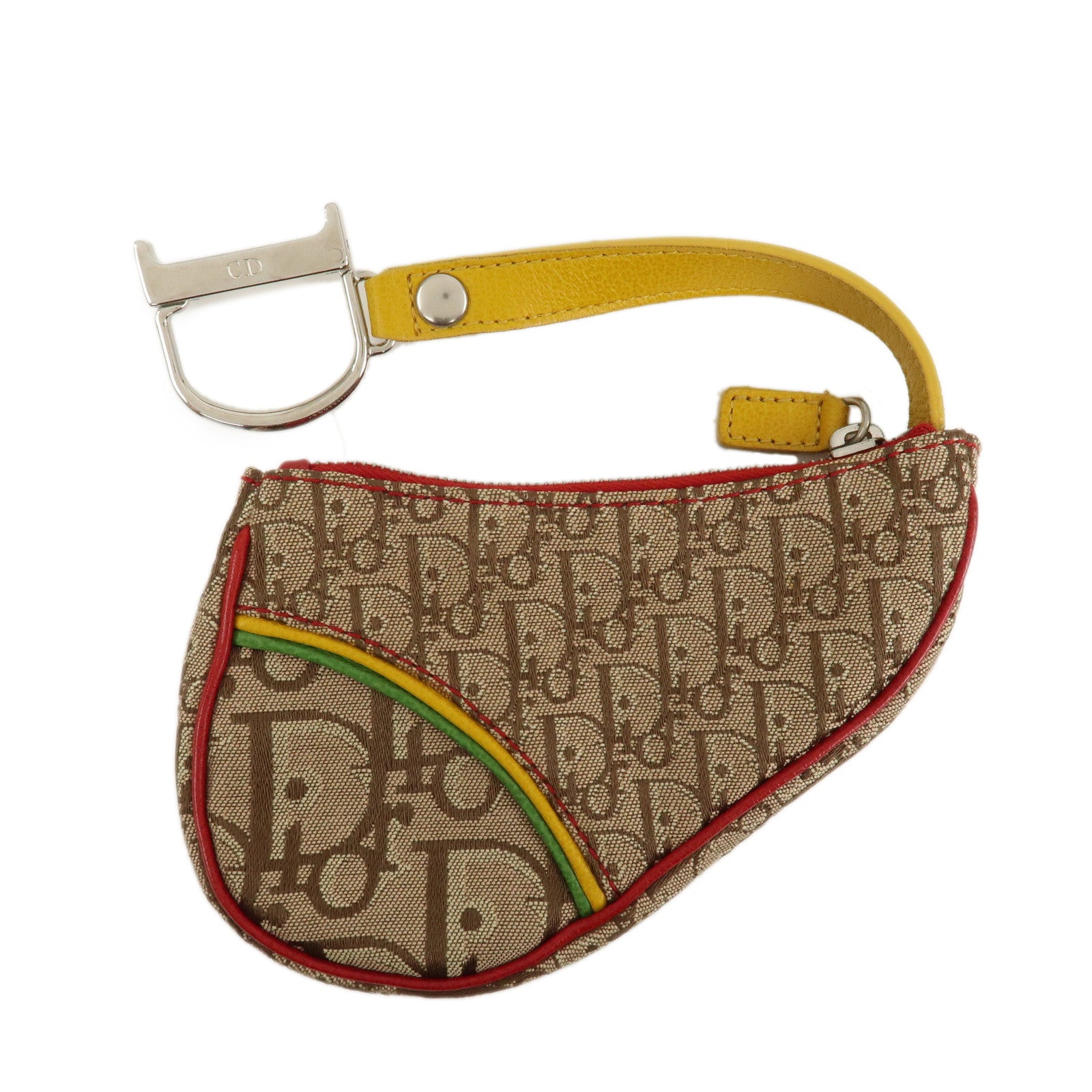 Christian Dior Rasta Trotter Canvas Leather Saddle Coin Case Brown
