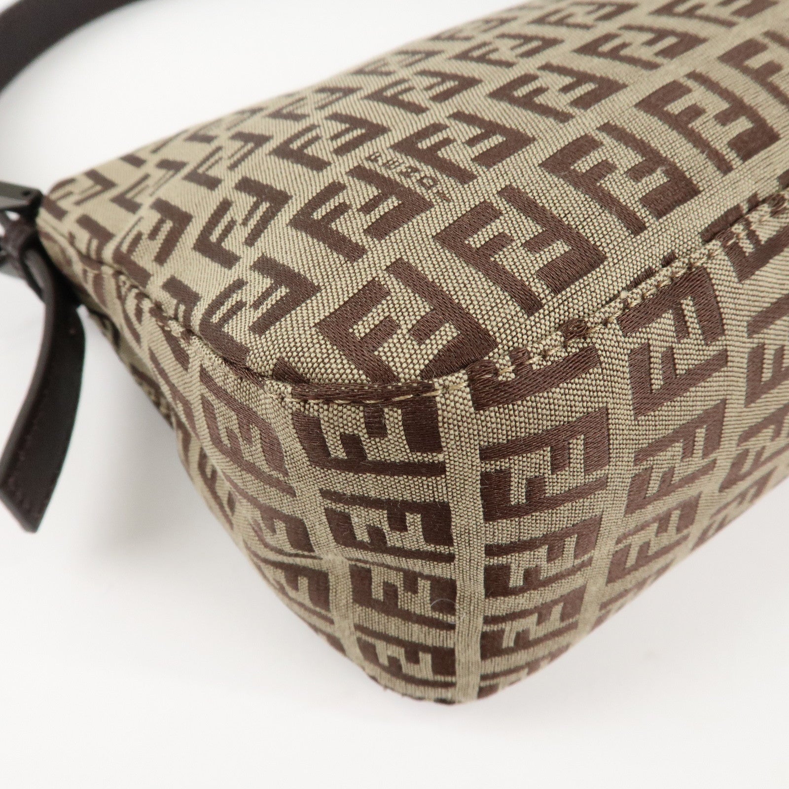 FENDI Mamma Baguette Zucchino Canvas Leather Hand Bag Brown 8BR003 Used