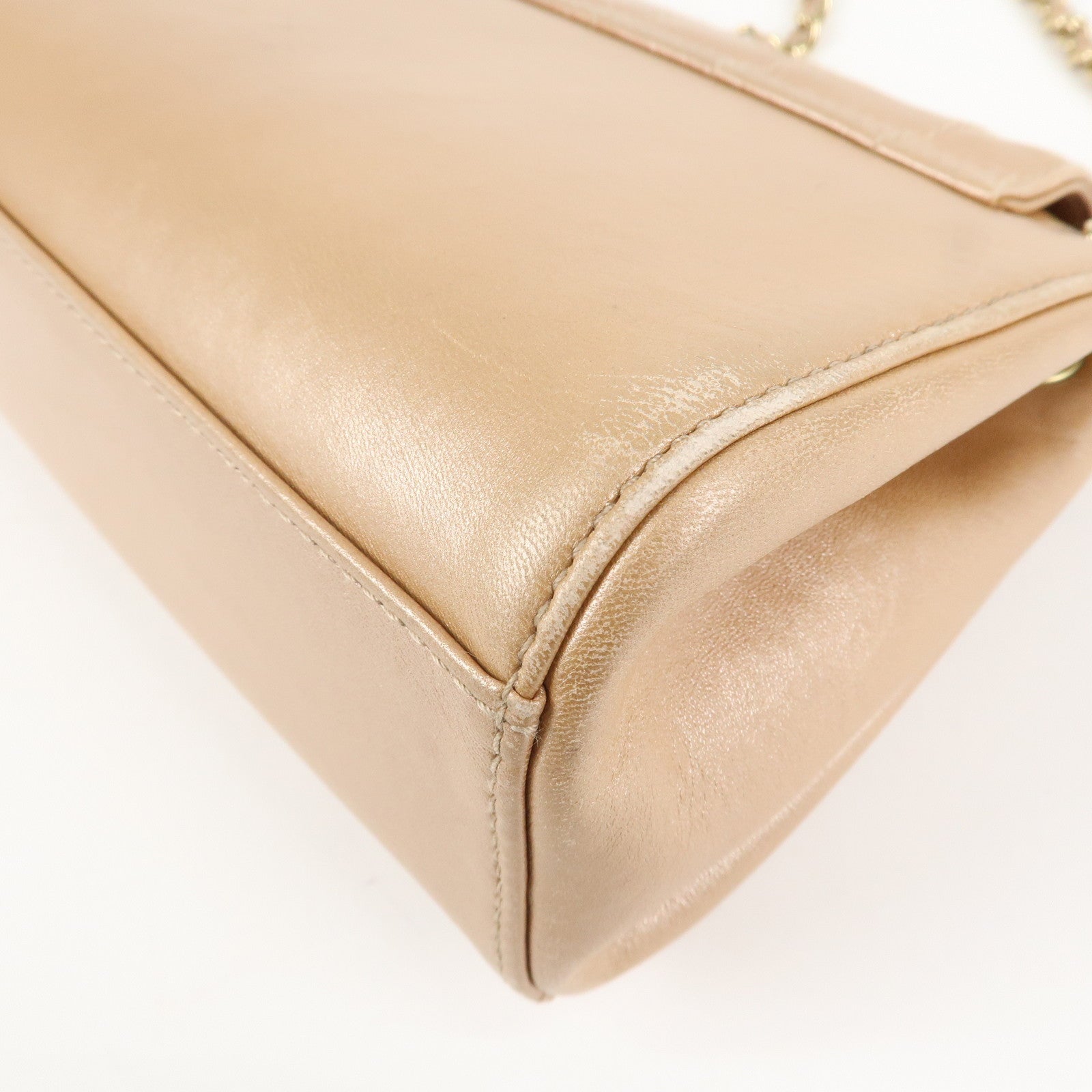 CHANEL Chocolate Bar Leather Chain Shoulder Bag Pink Gold Used