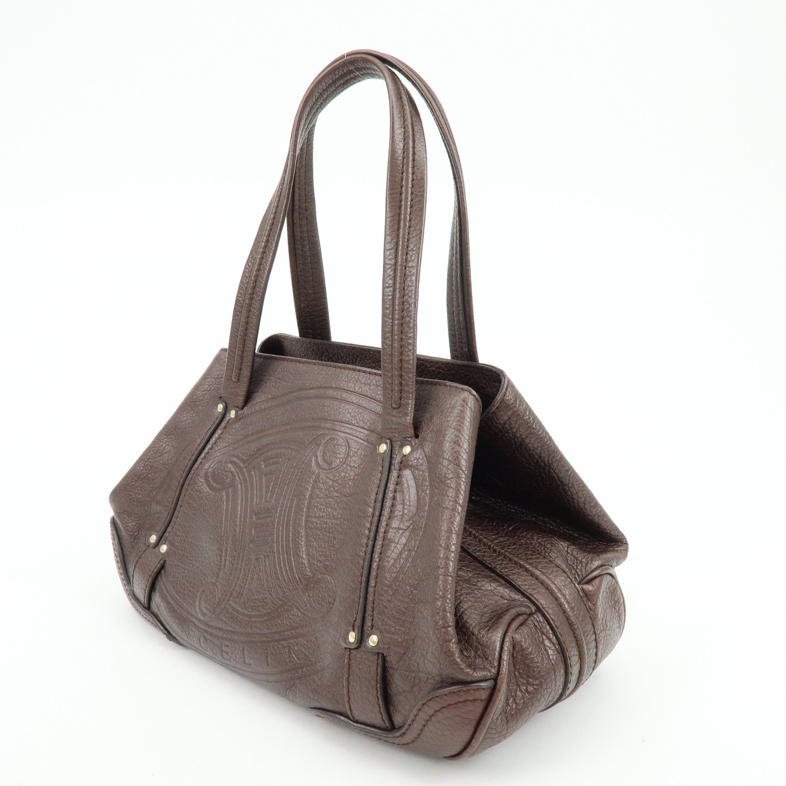 CELINE Macadam Leather Tote Bag Shoulder Bag Dark Brown
