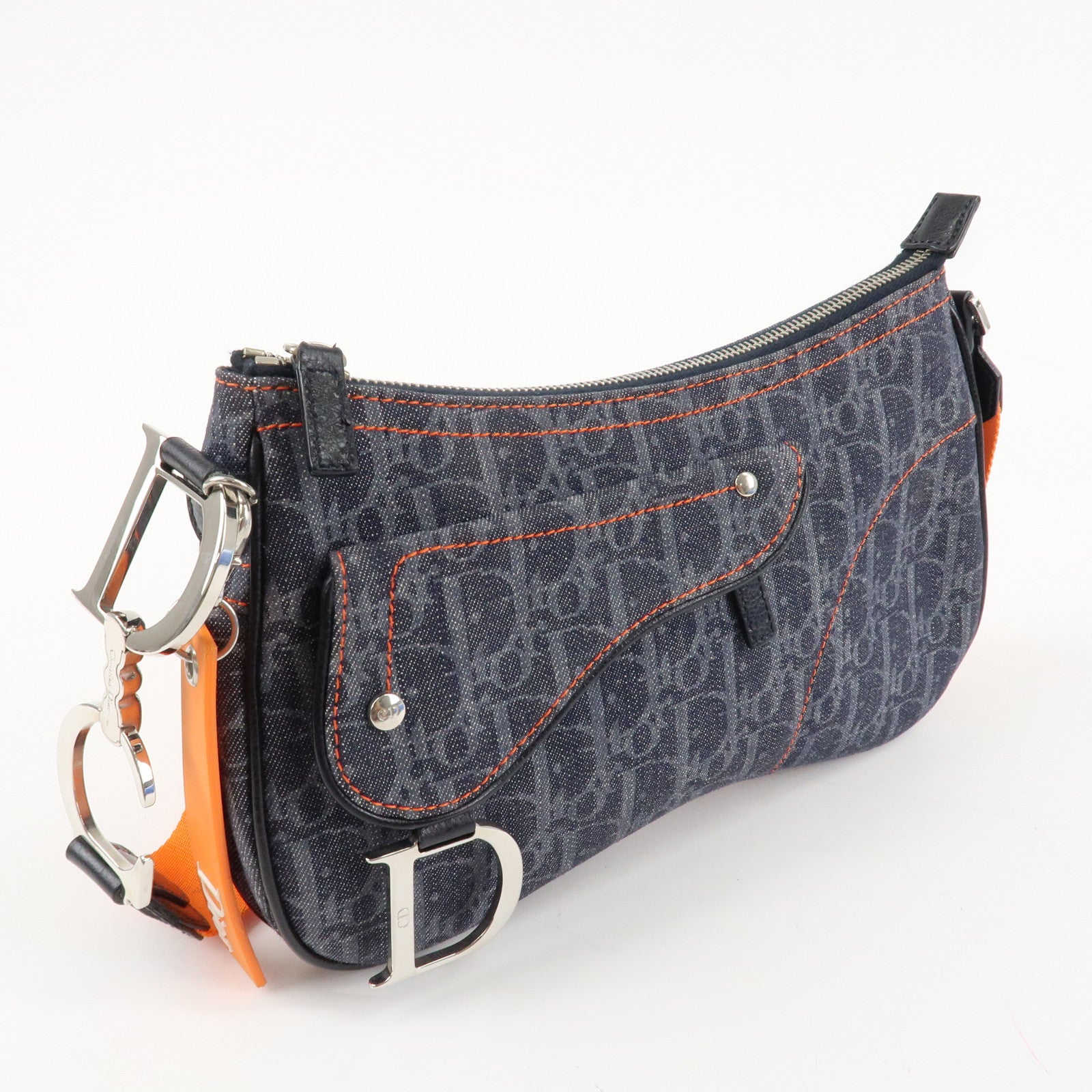 Christian Dior Flight Line Trotter Canvas Leather Shoulder Bag Denim Used