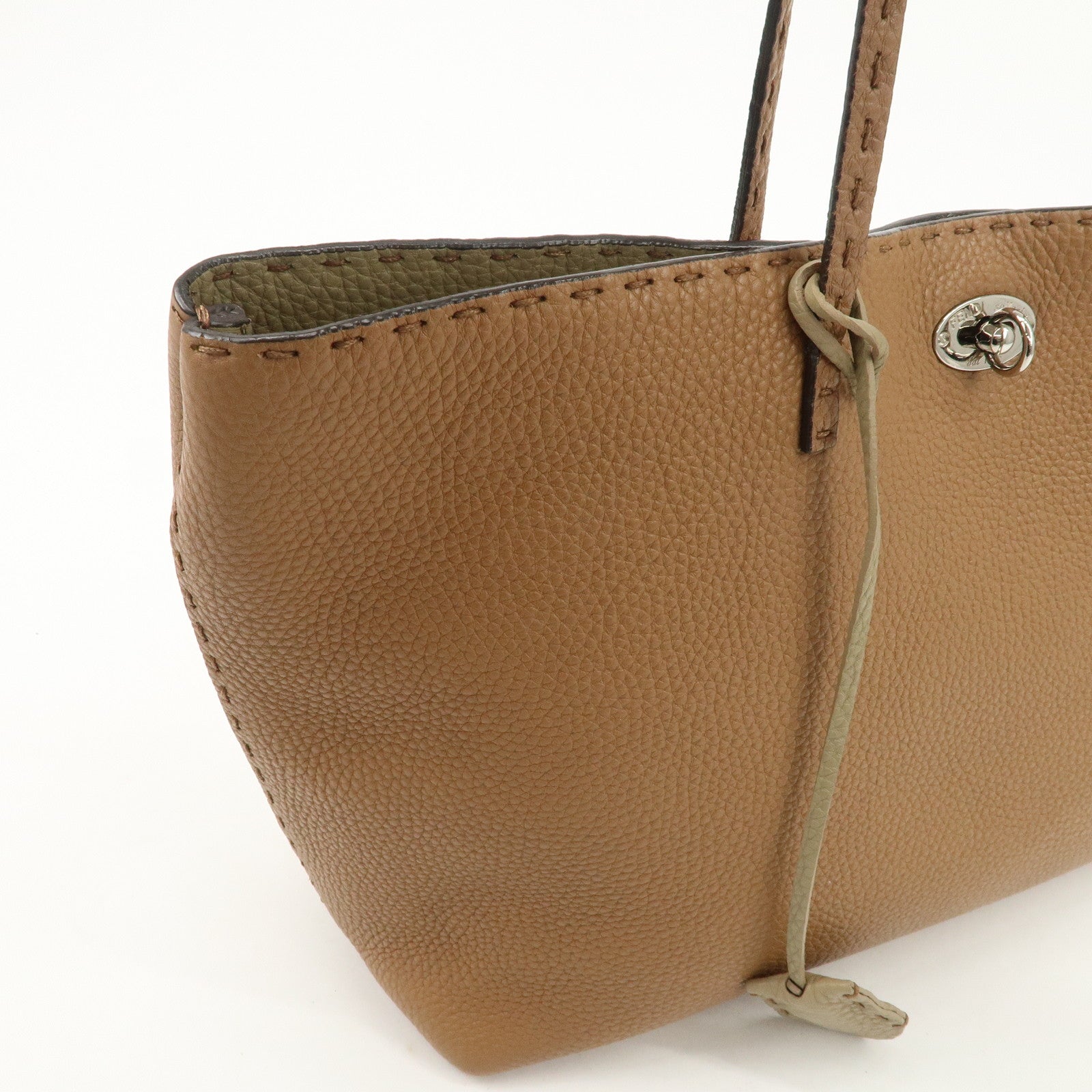 FENDI Selleria Leather Small Carla Tote Bag Shoulder Bag Brown 8BH257 Used