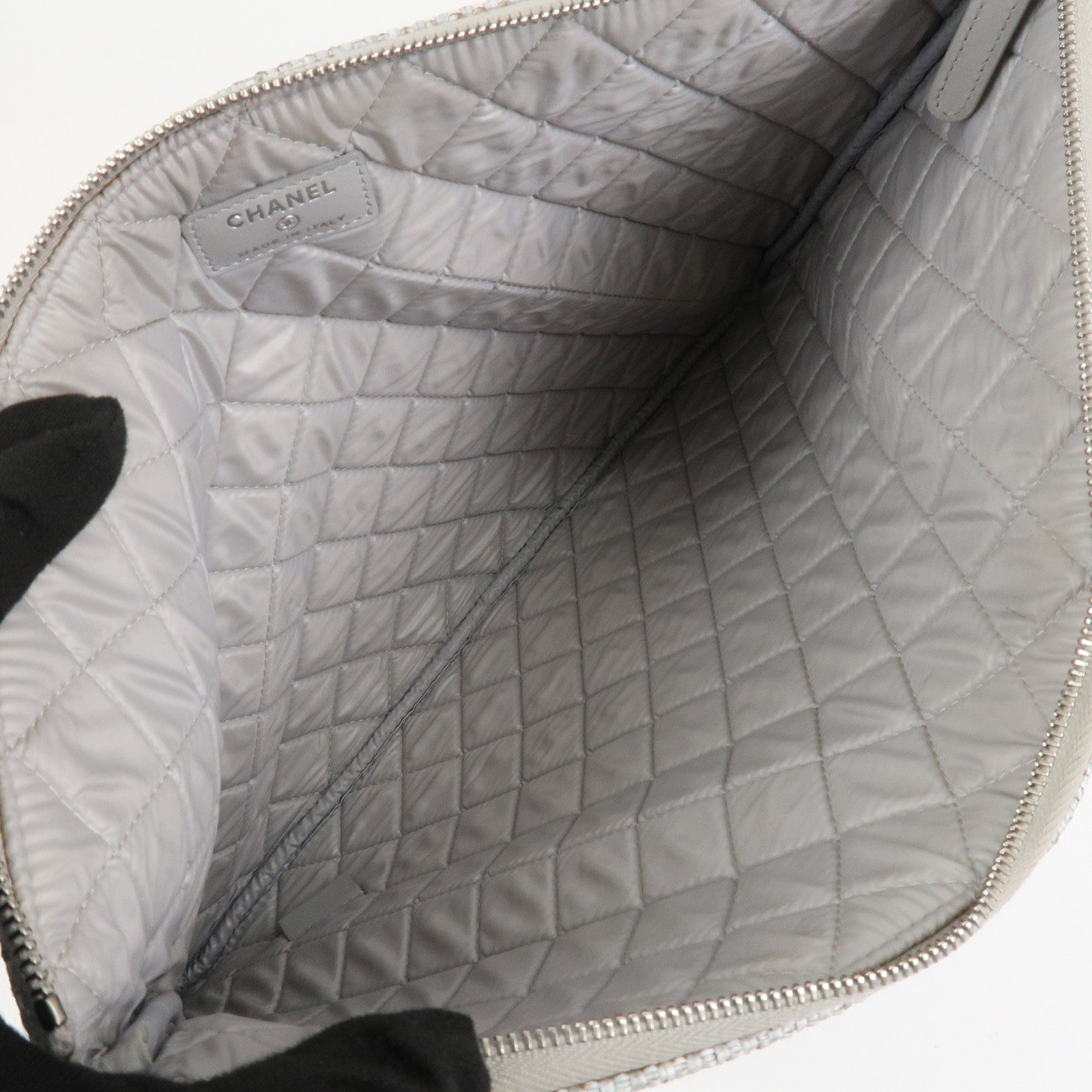 CHANEL Deauville Nylon Canvas Pouch Clutch Bag Light Gray A80118