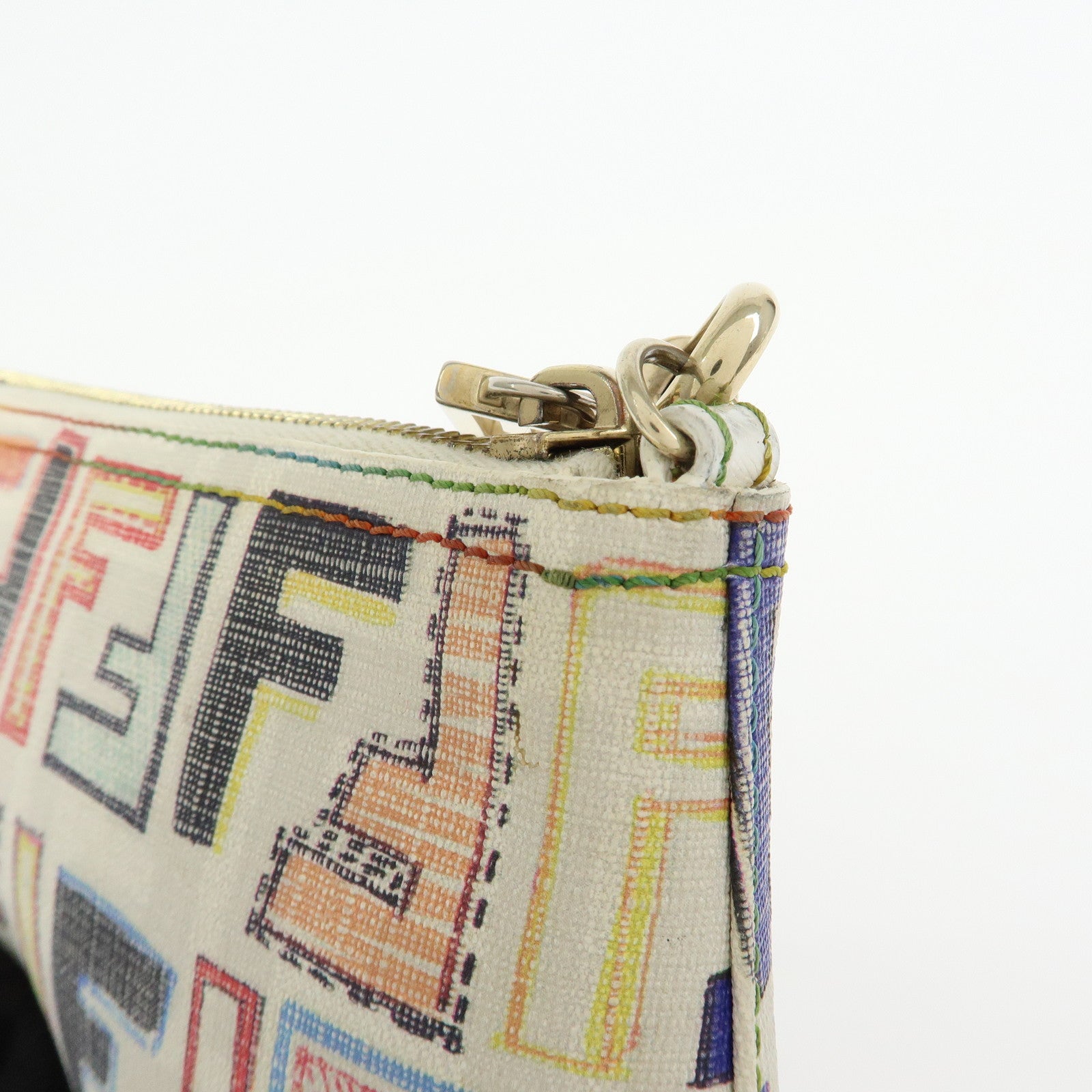 FENDI Zucca Print PVC Chain Accessory Pouch White Multicolor 8BR592