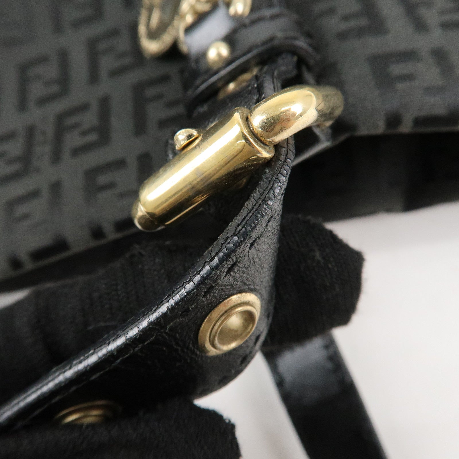 FENDI Zucchino Canvas Leather Tote Bag Shoulder Bag Black 8BH215 Used