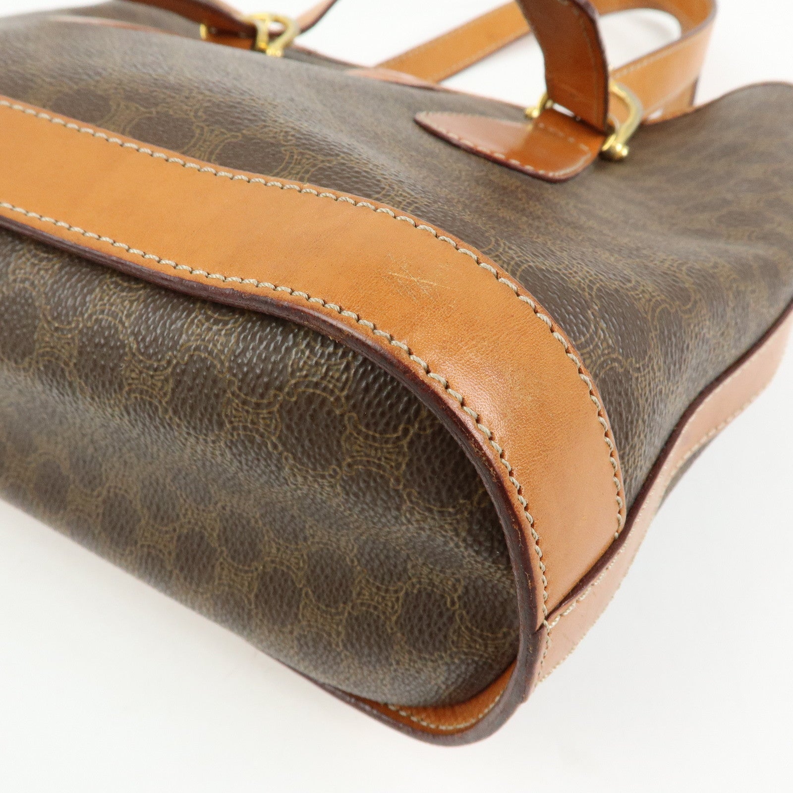 CELINE Macadam PVC Leather Tote Bag Hand Bag Shoulder Bag Brown