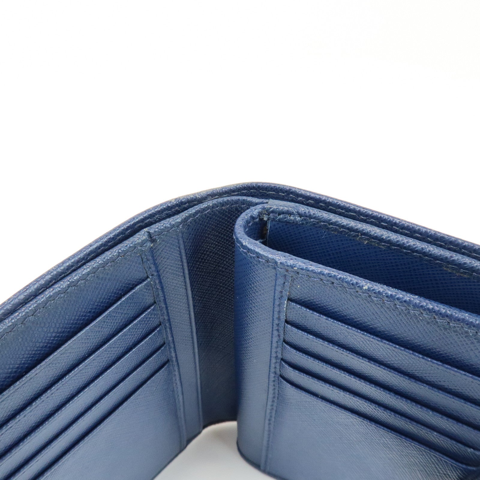 PRADA Saffiano Leather Compact Wallet Navy Gold 1ML225
