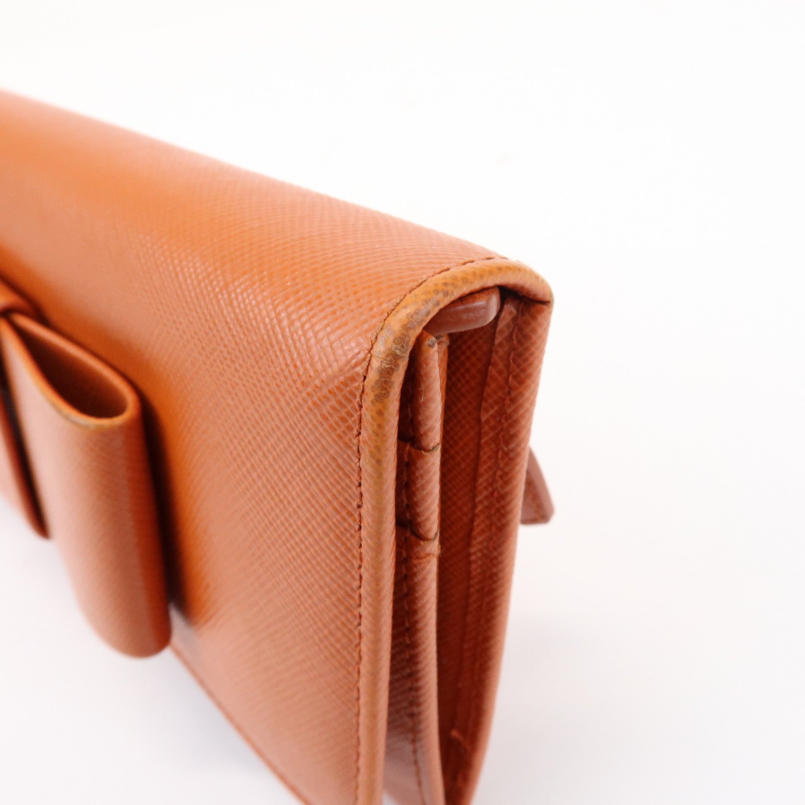 PRADA Saffiano Leather Ribbon Flap Long Wallet Orange 1M1132