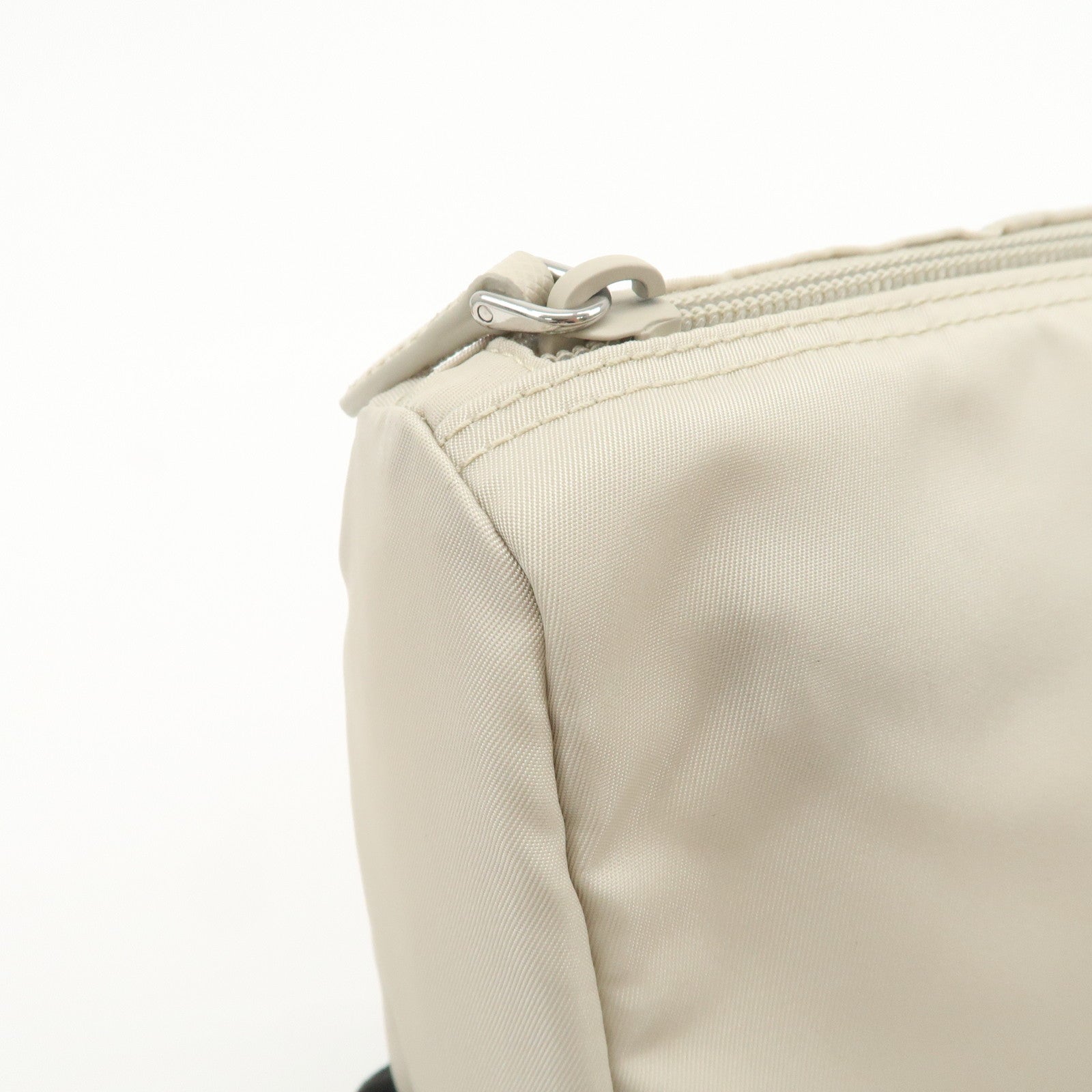PRADA Triangle Logo Nylon Cosmetic Pouch Makeup Bag Ivory 1NA012