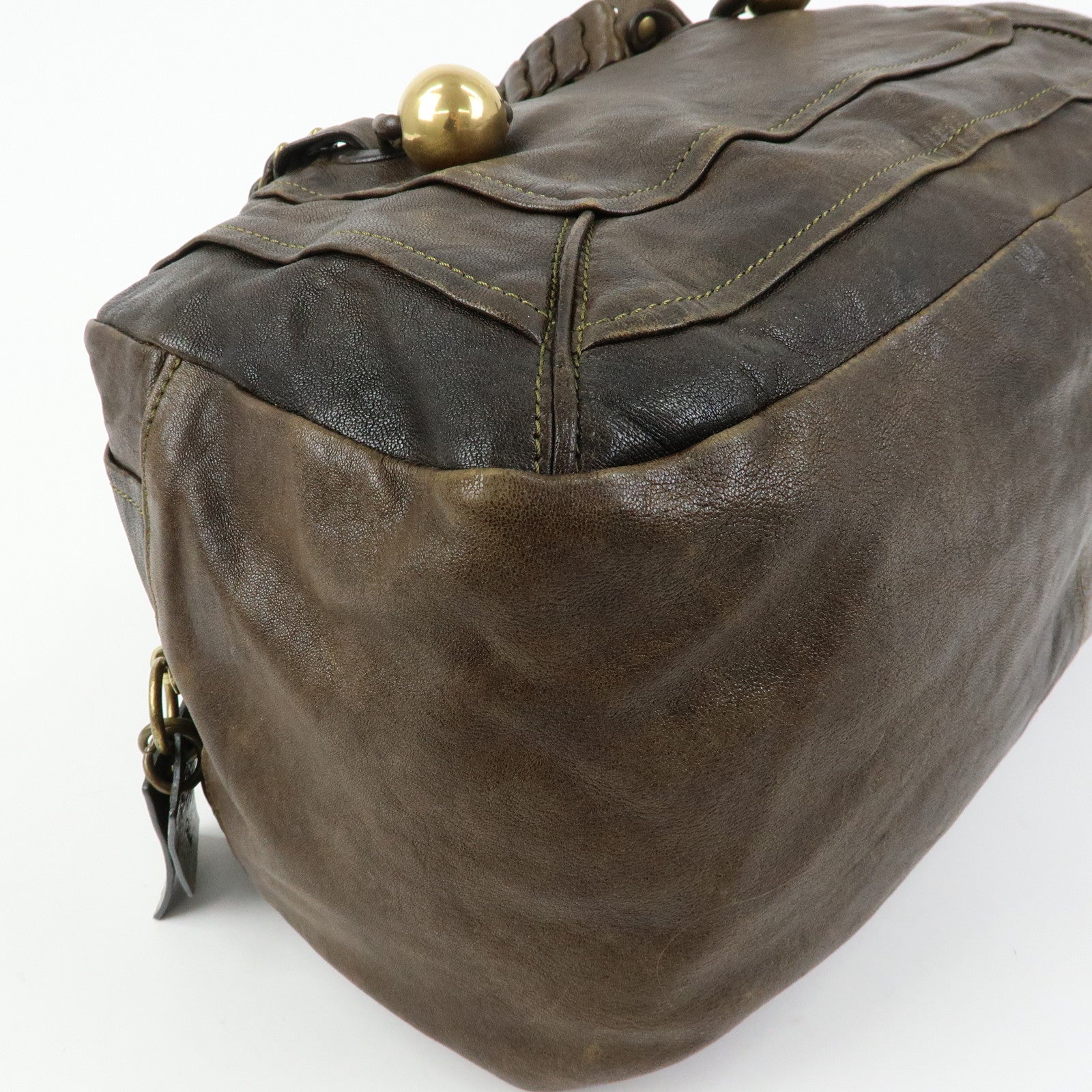 Chloe Leather Patent Leather Boston Bag Shoulder Bag Dark Brown