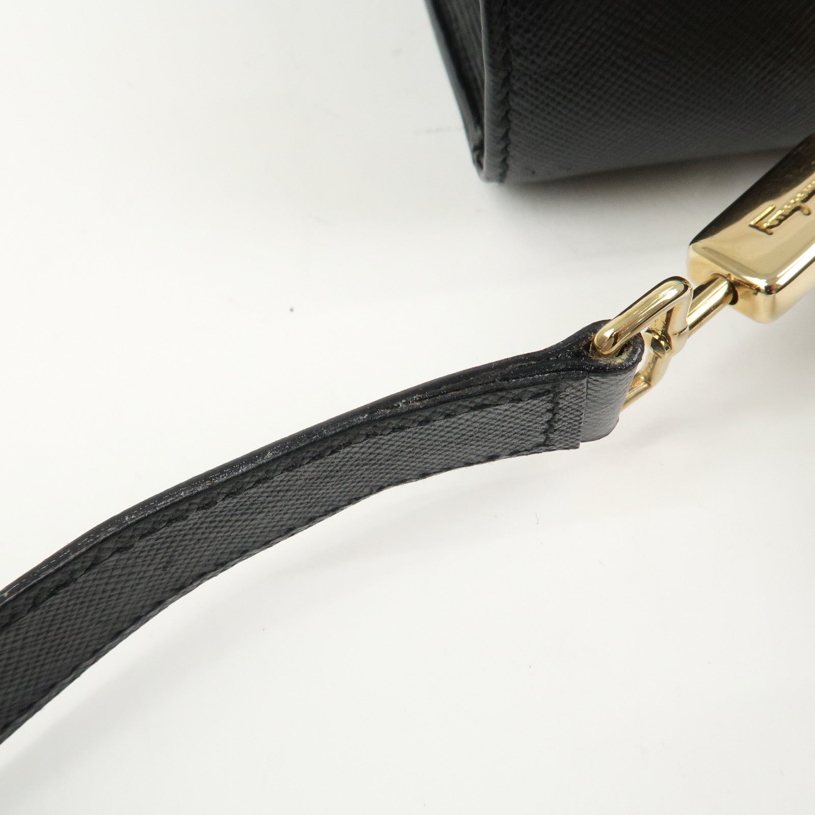 Ferragamo Gancini Leather 2Way Bag Shoulder Bag Hand Bag Black