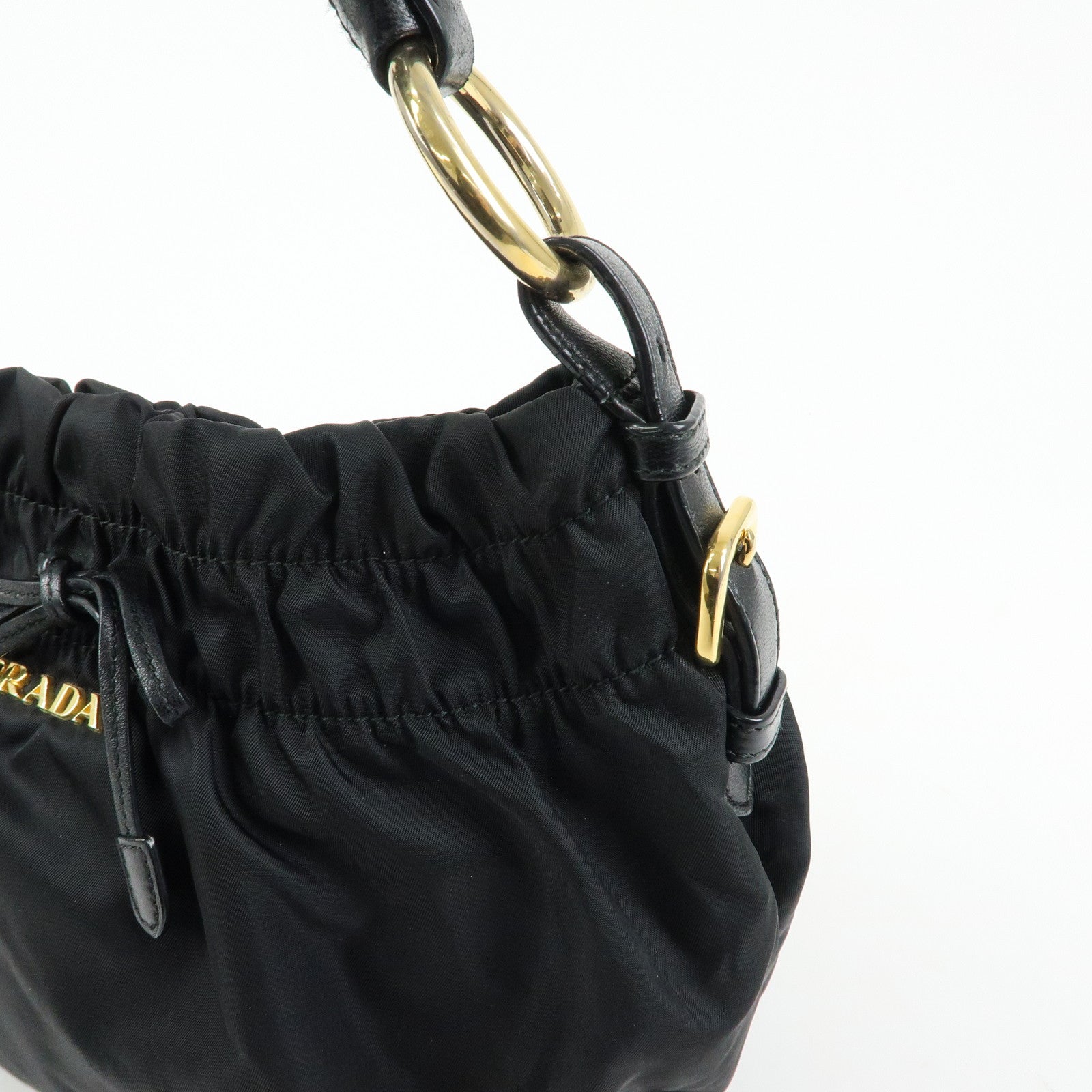 PRADA Ribbon Nylon Leather Shoulder Bag Hand Bag Black BR4237