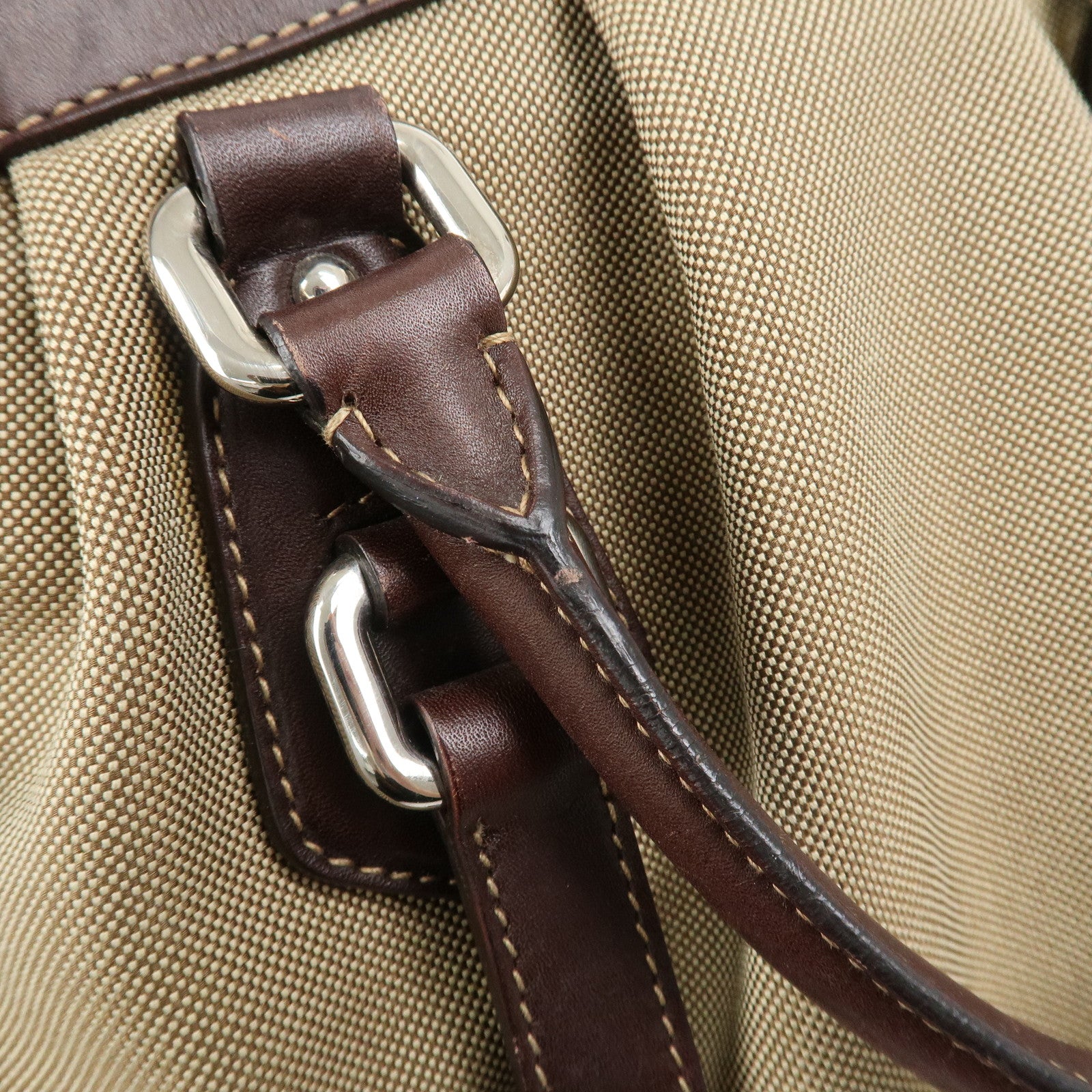 PRADA Logo Jaguard Leather 2way Hand Bag Beige Brown BN1184
