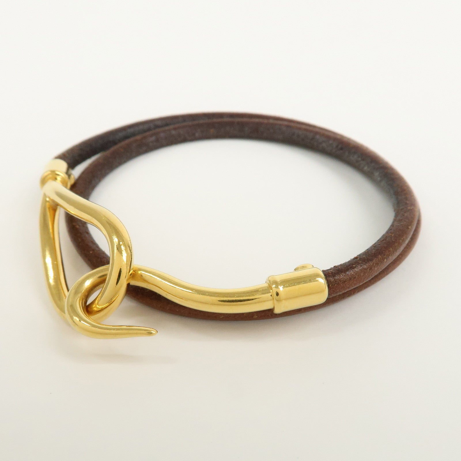 HERMES Jumbo Choker Leather Bracelet Gold Brown