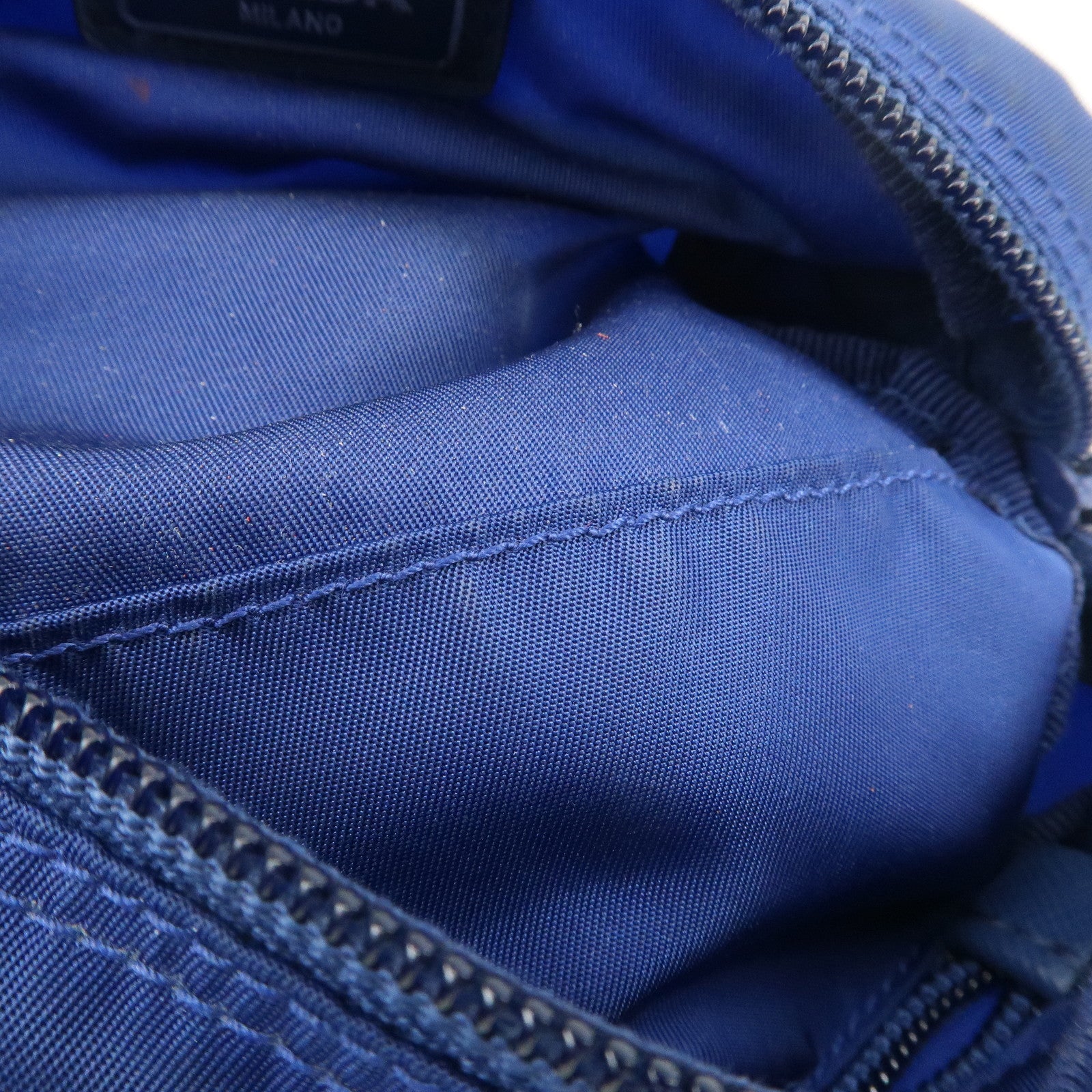 PRADA Triangle Logo Nylon Leather Cosmetic Pouch Blue 1N0175