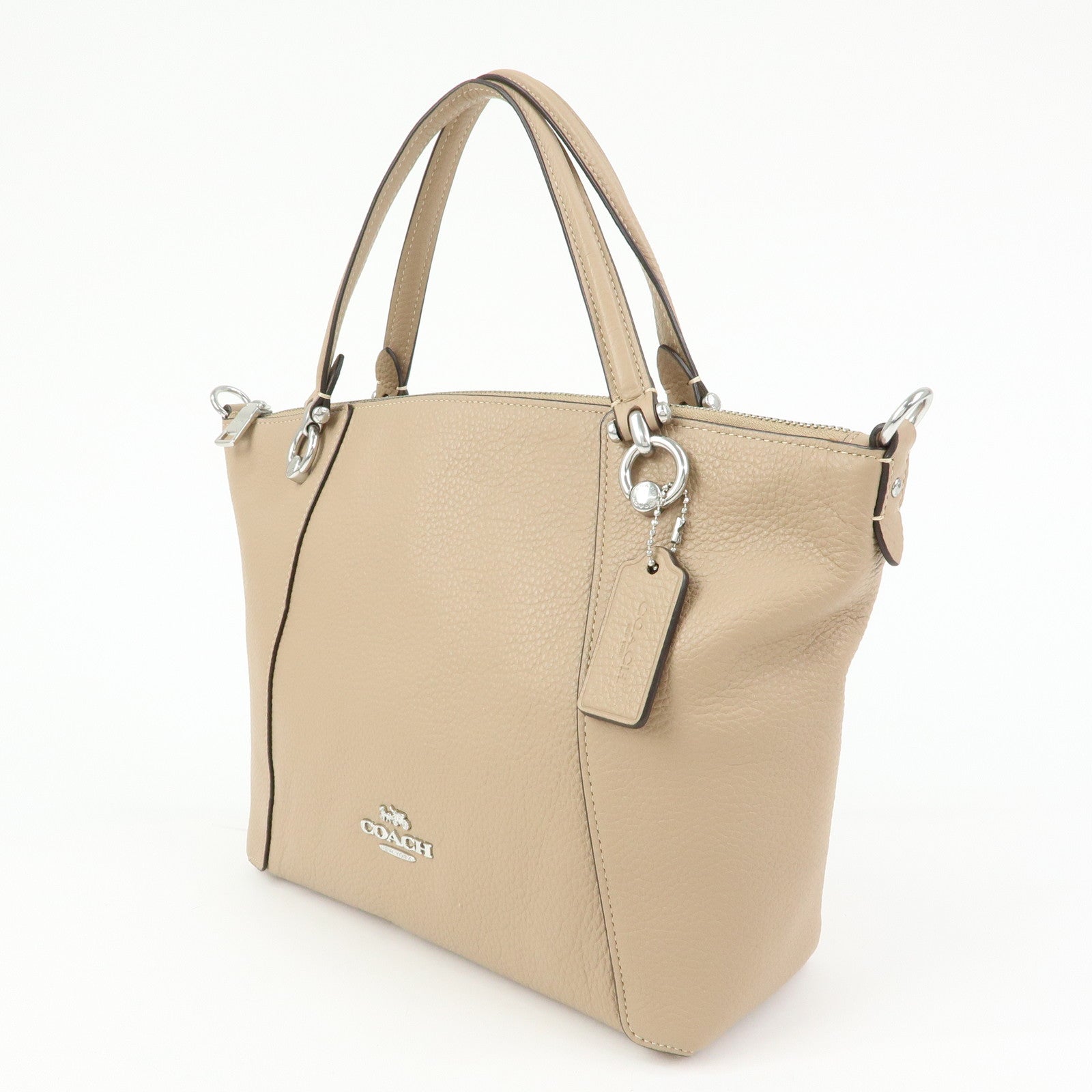COACH Kacey Satchel Leather 2Way Shoulder Bag Hand Bag Beige