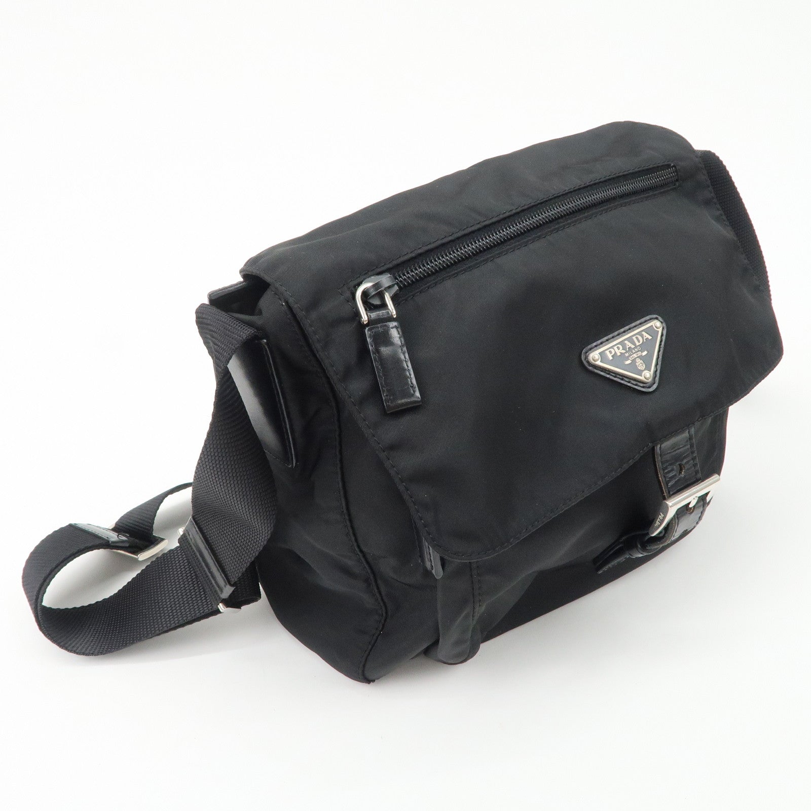 PRADA Triangle Logo Nylon Shoulder Bag Crossbody Bag Black