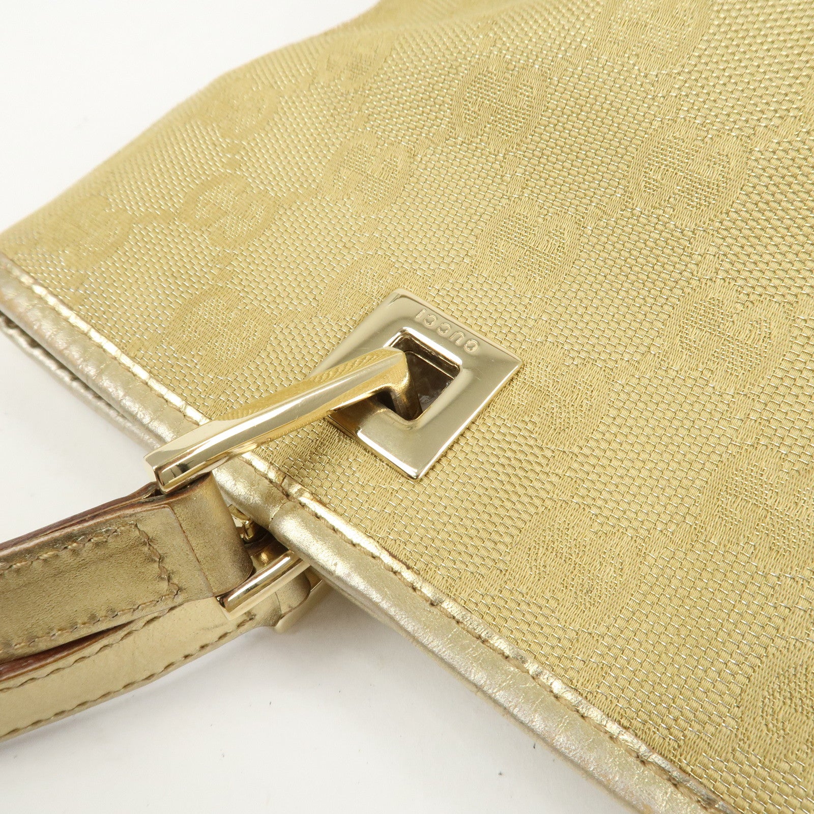 GUCCI GG Canvas Leather Shoulder Bag Tote Bag Gold 002.1099