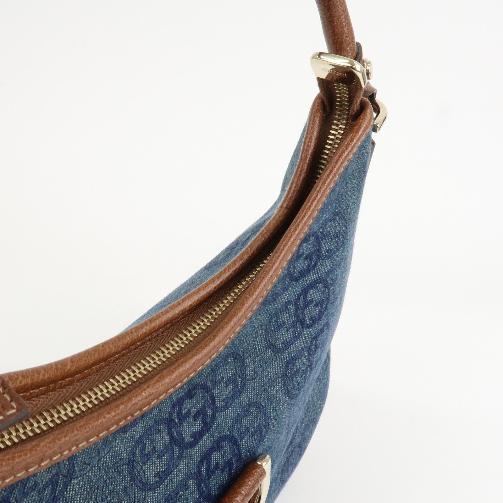 GUCCI Interlocking G Abbey GG Denim Shoulder Bag Brown Denim 130738