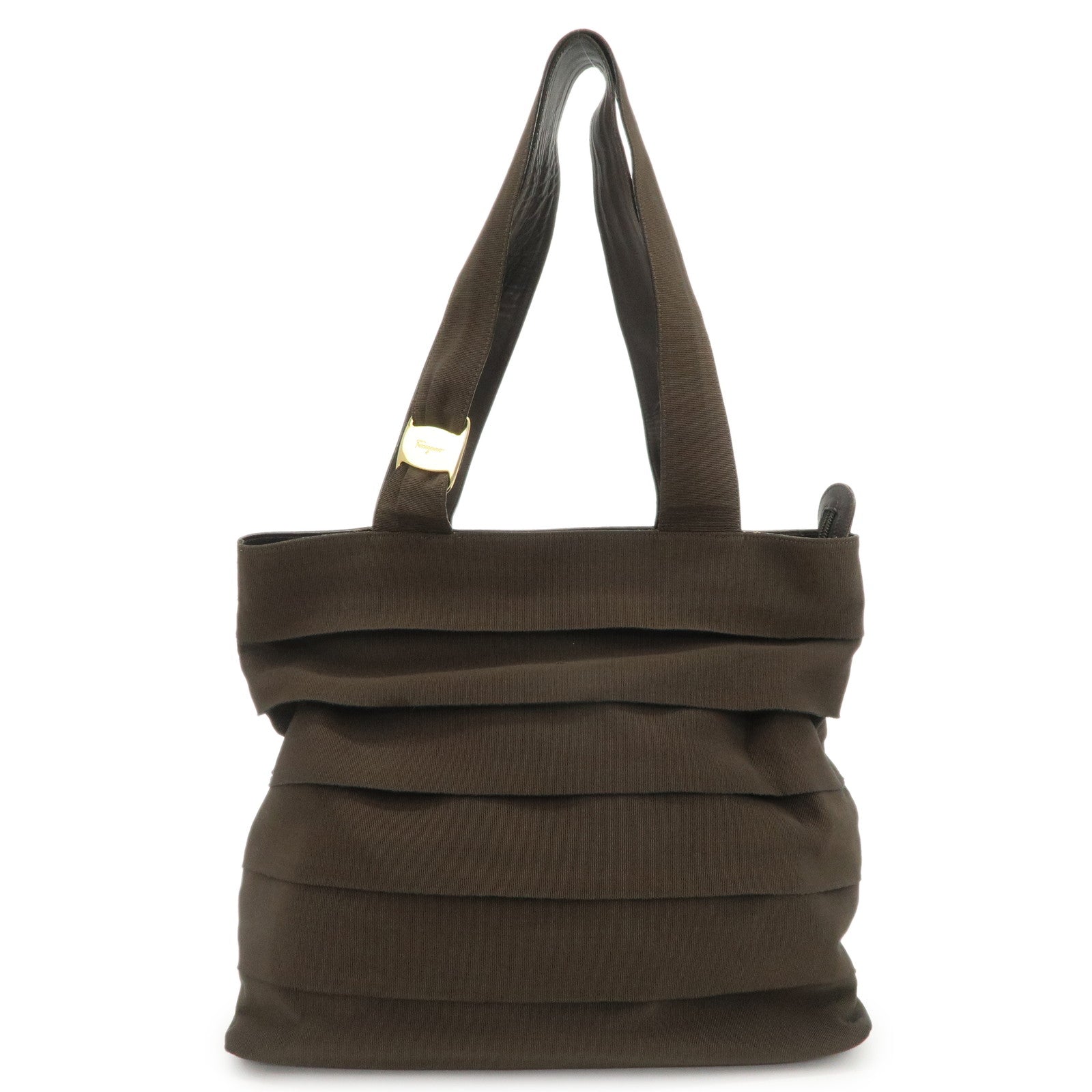 Ferragamo Vara Logo Canvas Tote Bag Shoulder Bag Brown