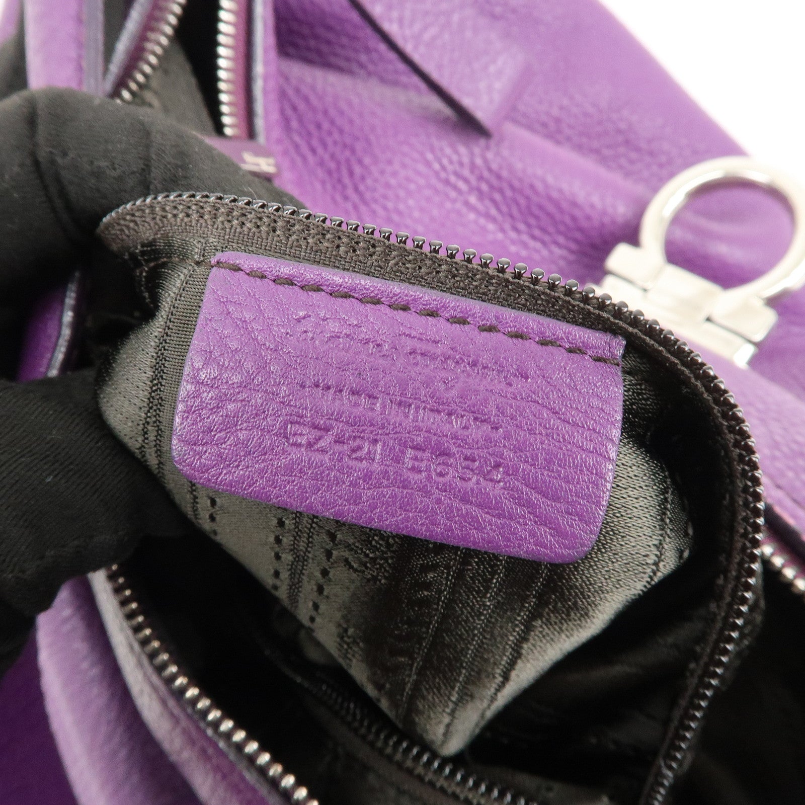 Ferragamo Gancini Logo Leather Shoulder Bag Hand Bag Purple