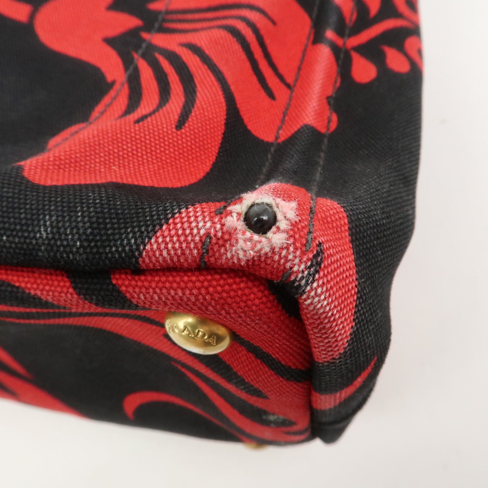 PRADA Canapa Mini 2Way Bag Tote Bag Black Red BN2439G