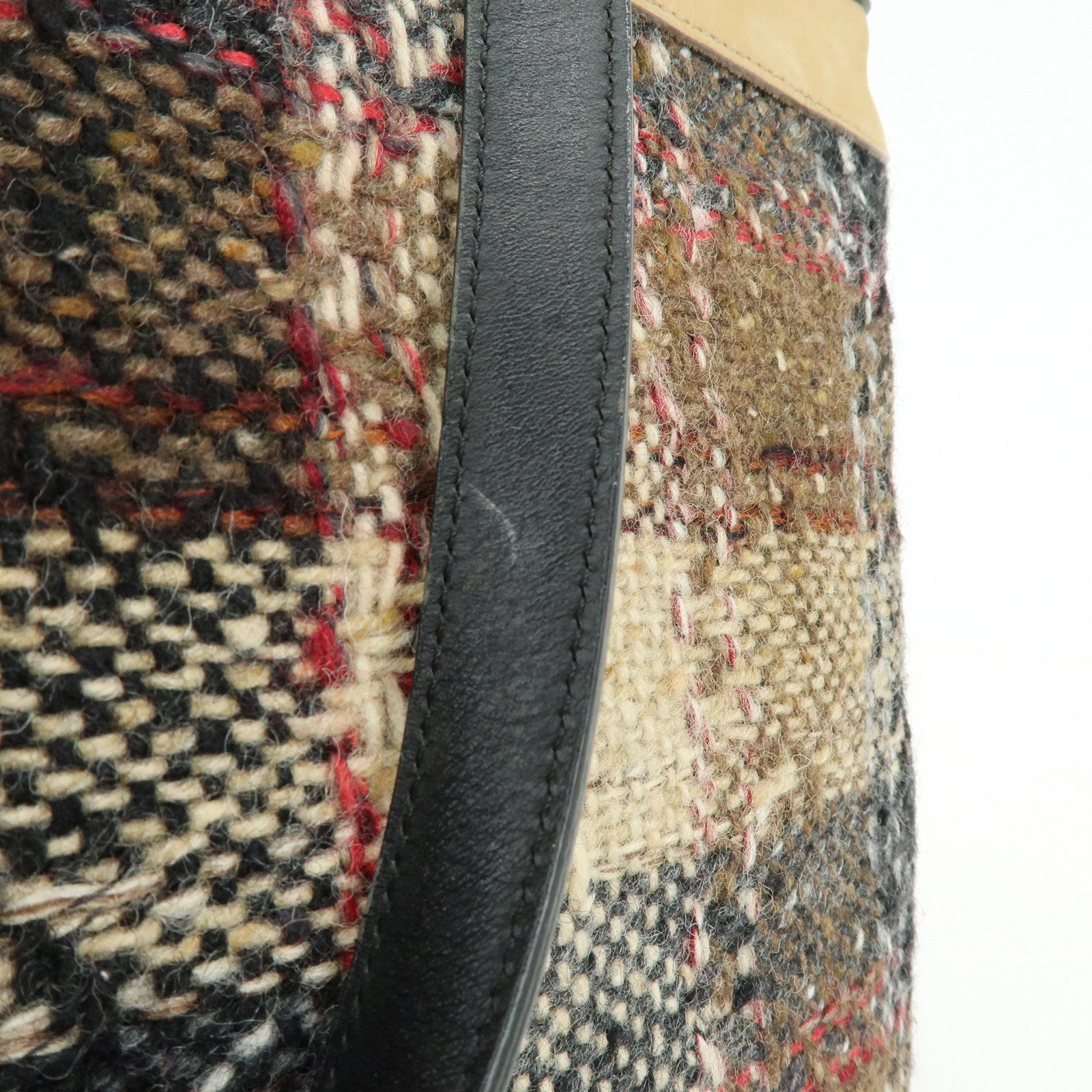 BURBERRY Tweed Patend leaether Suede Tote Bag Beige Black
