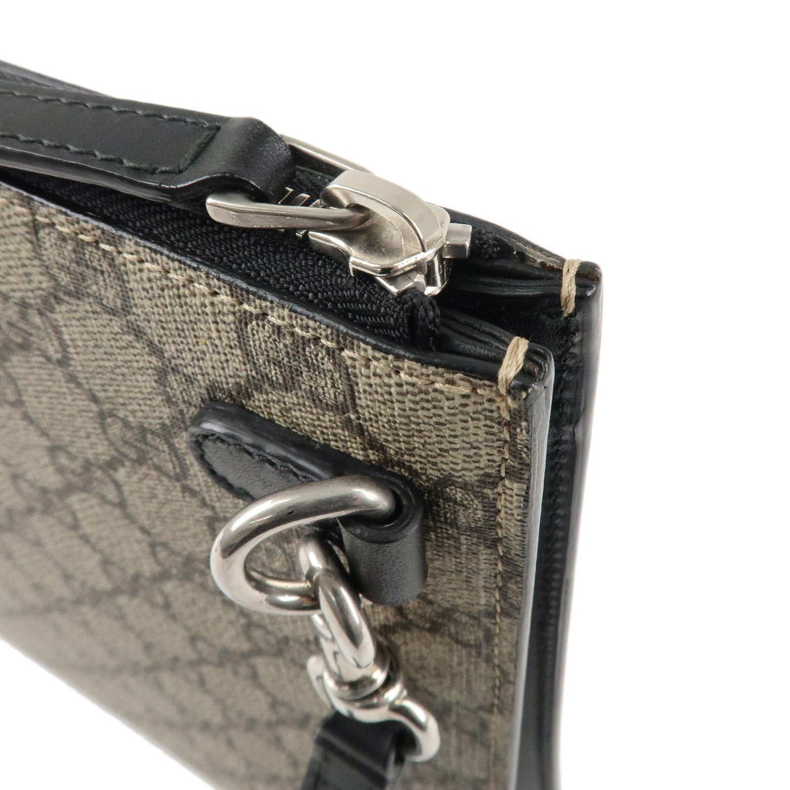 GUCCI Sherry GG Supreme Leather Clutch Bag Beige Black 433665 Used