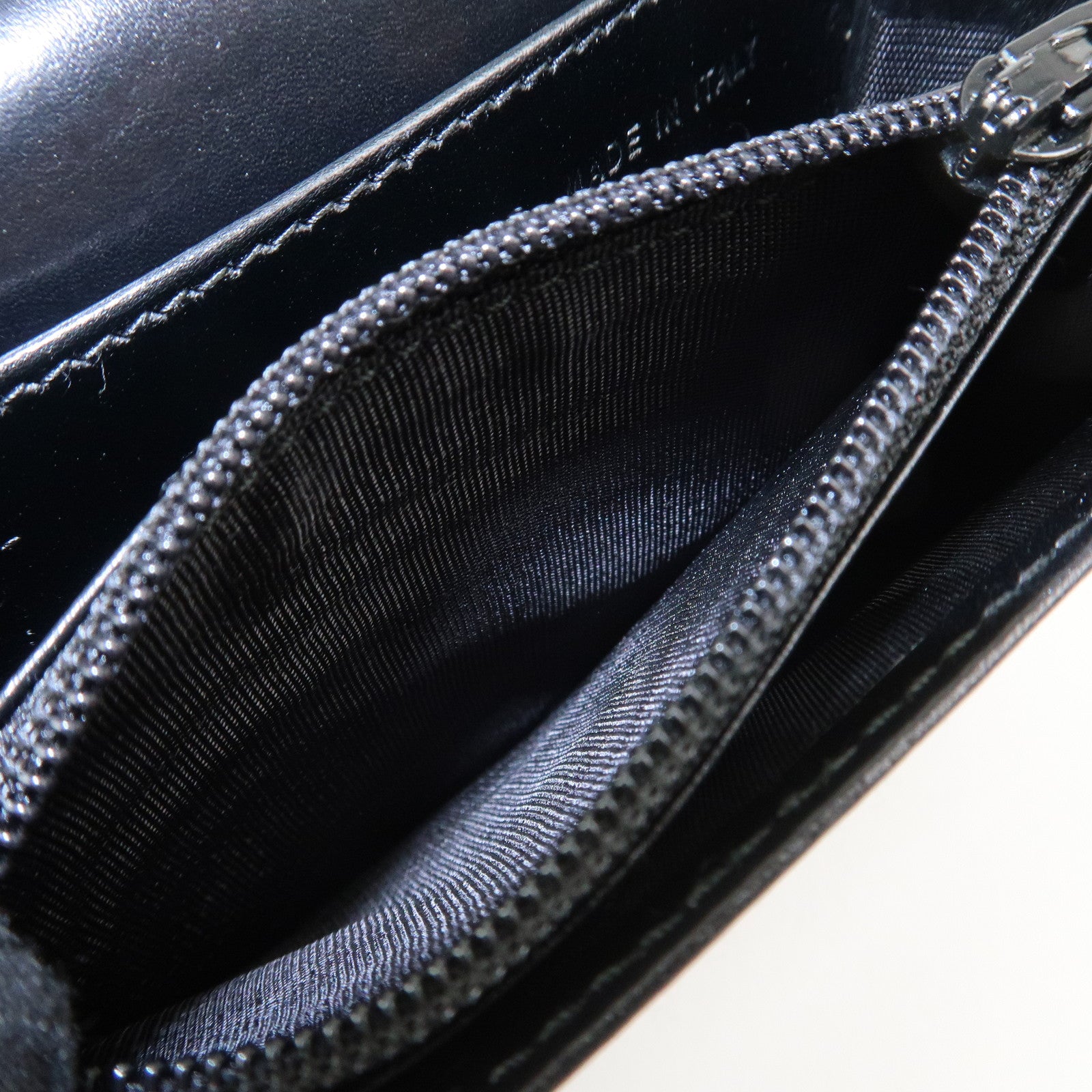 PRADA Logo Leather Compact Wallet Card Case Coin Case Black