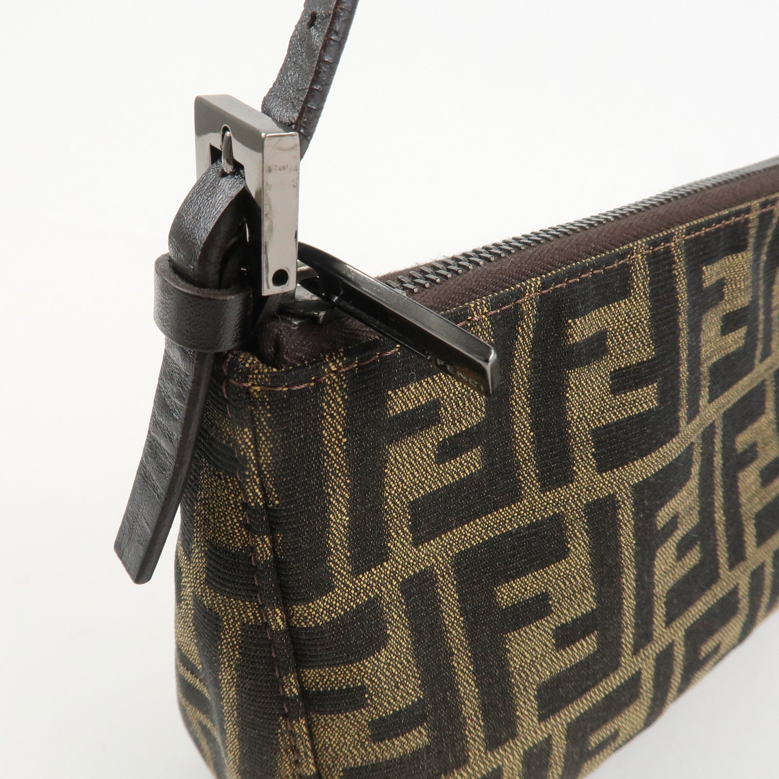 FENDI Zucca Canvas Leather Mini Hand Bag Dark Brown Black 8BR155 Used