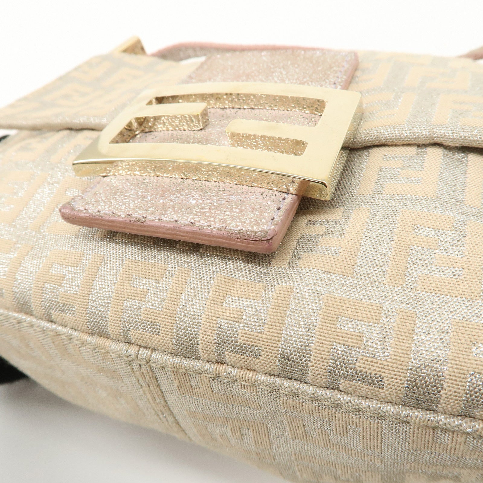 FENDI Mini Mamma Baguette Zucchino Canvas Leather Shoulder Bag 8BR180 Used