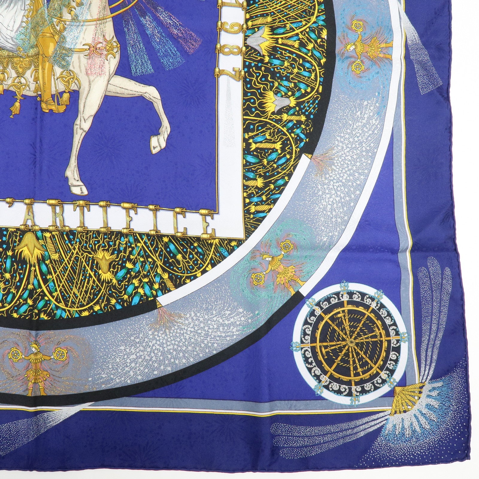 HERMES Carre 90 Silk 100% Scarf FEUX D’ARTIFICE Blue