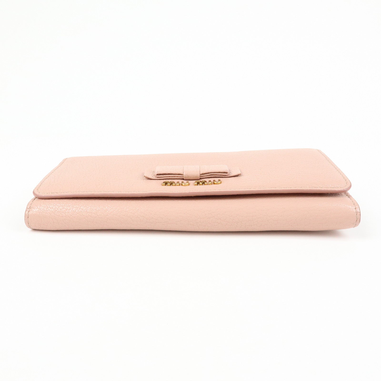 MIU MIU Madras Leather Ribbon Bi-fold Long Wallet Pink 5MH109