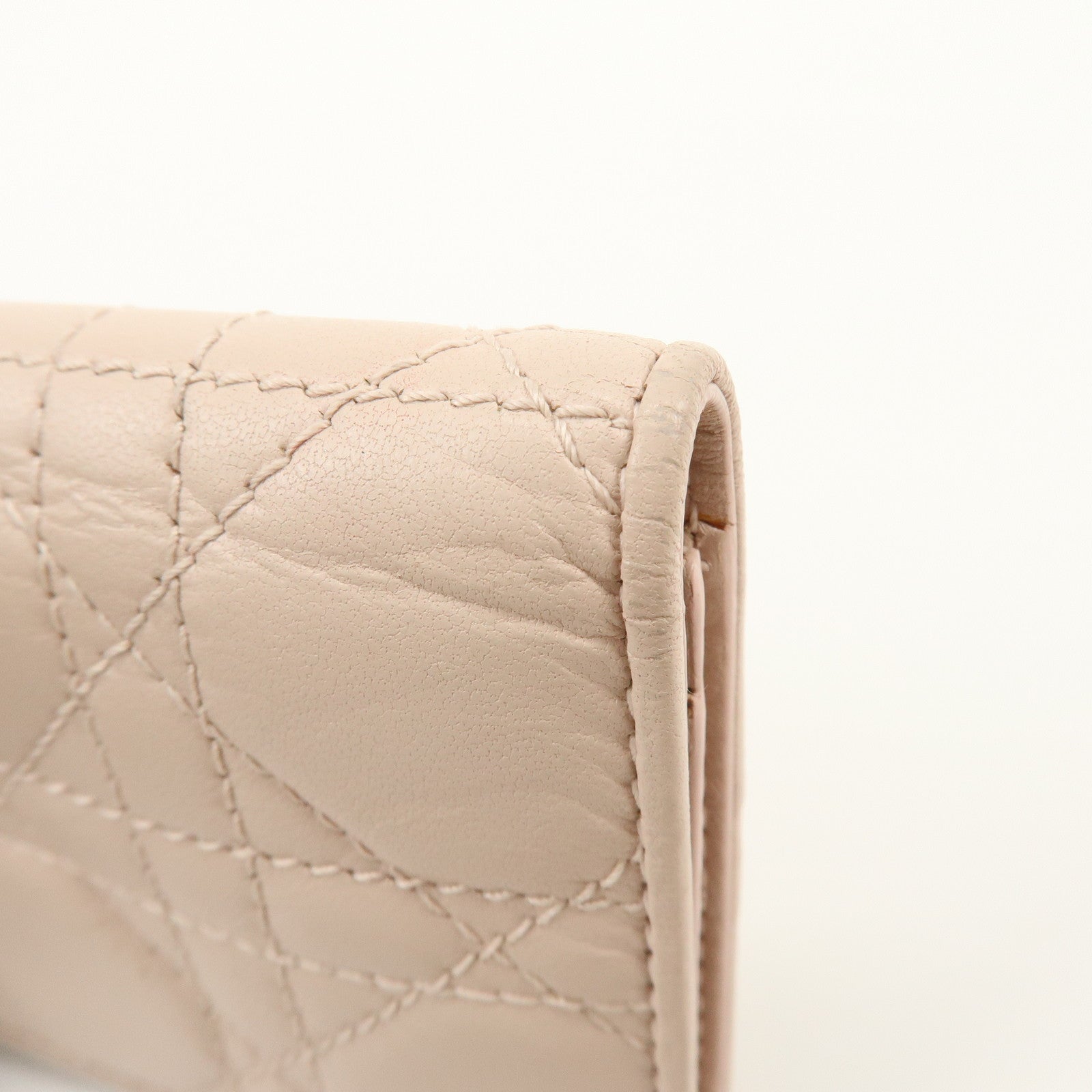 Christian Dior Lady Dior Canage Leather Card Case Pink Beige