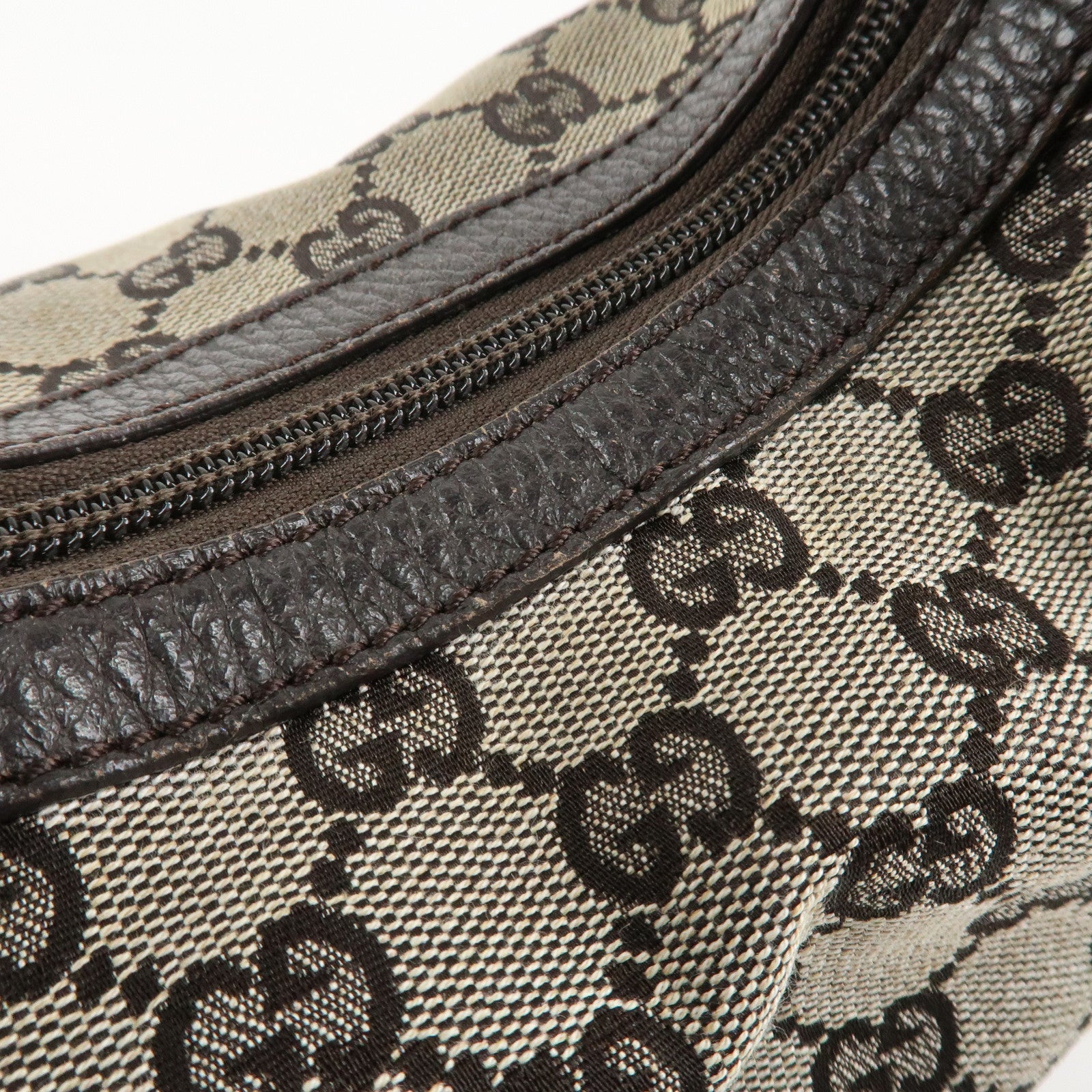 GUCCI GG Canvas Leather Shoulder Bag Hand Bag Brown 257297 Used