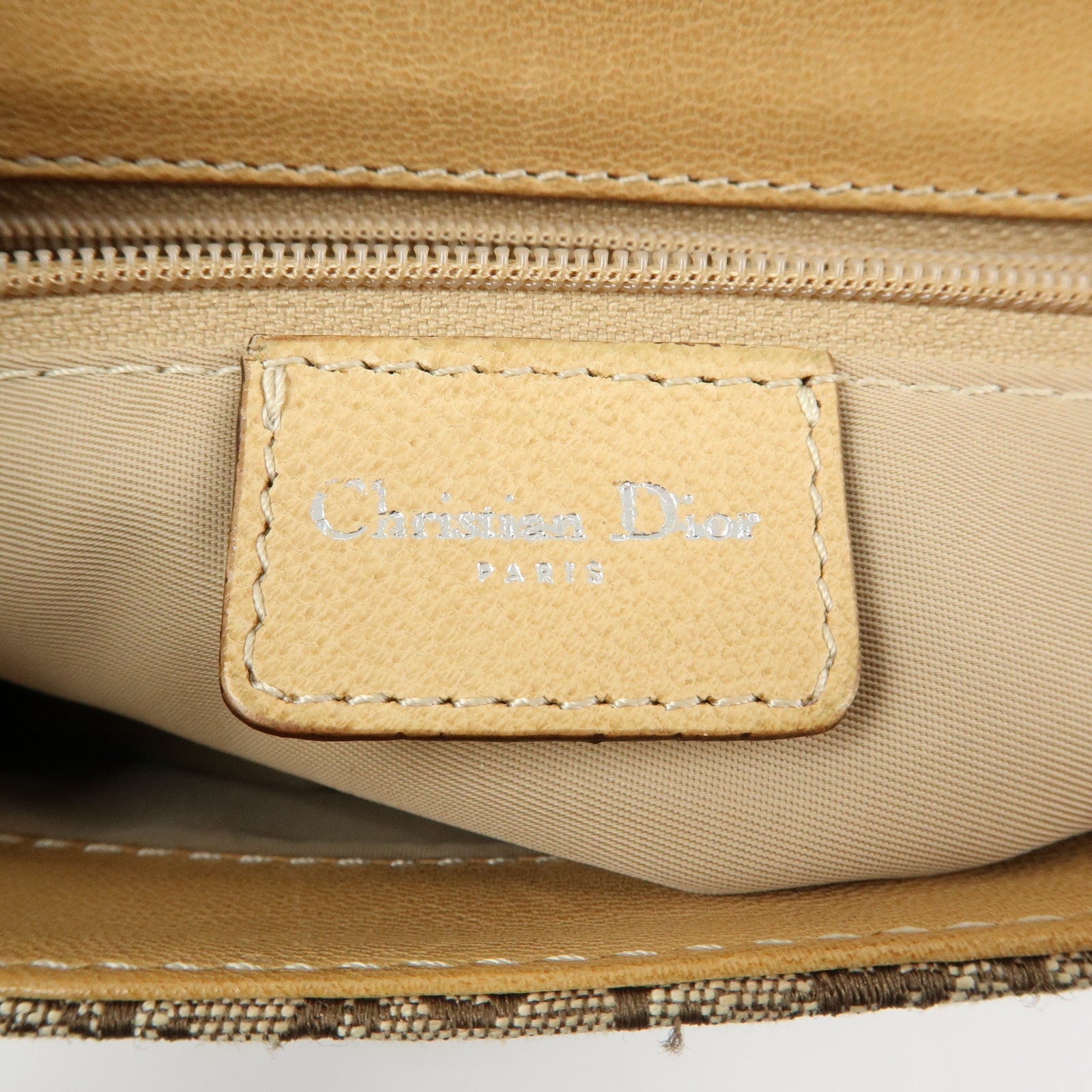 Christian Dior Trotter Canvas Leather Hand Bag Beige Brown