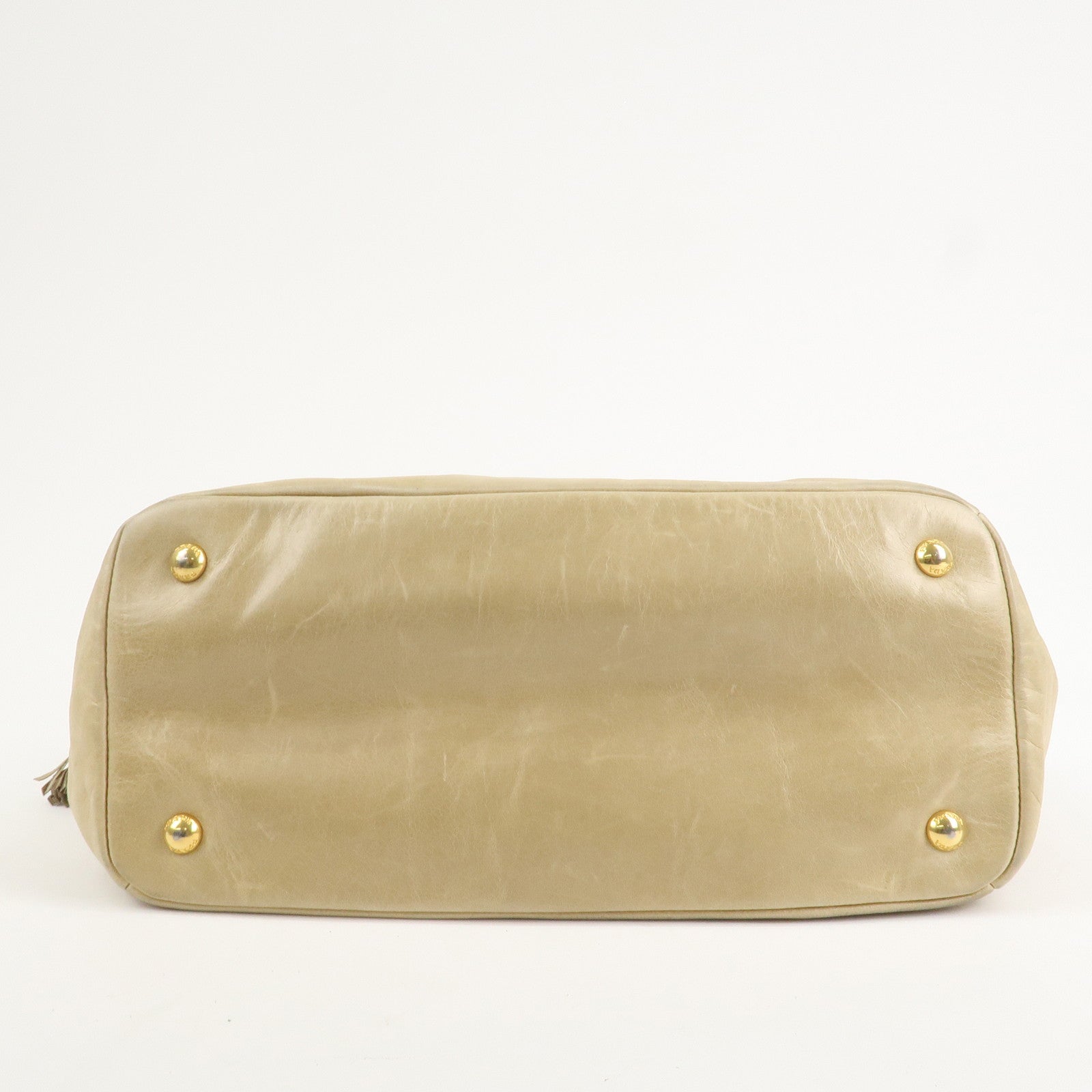 PRADA Triangle Logo VITELLOSHINE Leather 2Way Bag Beige BN1921
