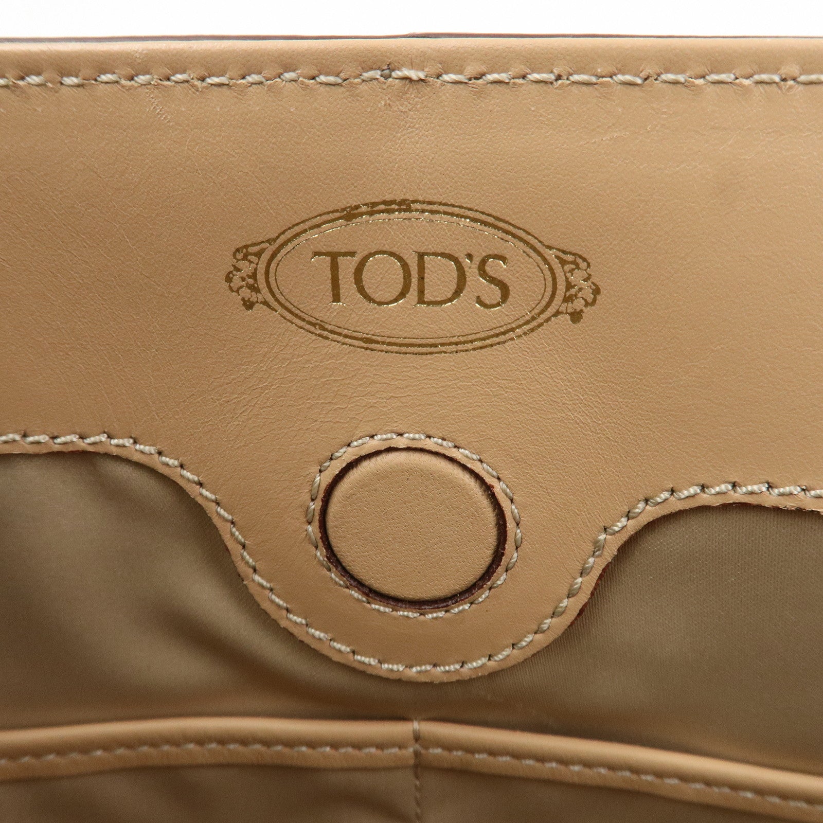 TOD’S Leather 2Way Bag Hand Bag Shoulder Bag Beige Gold