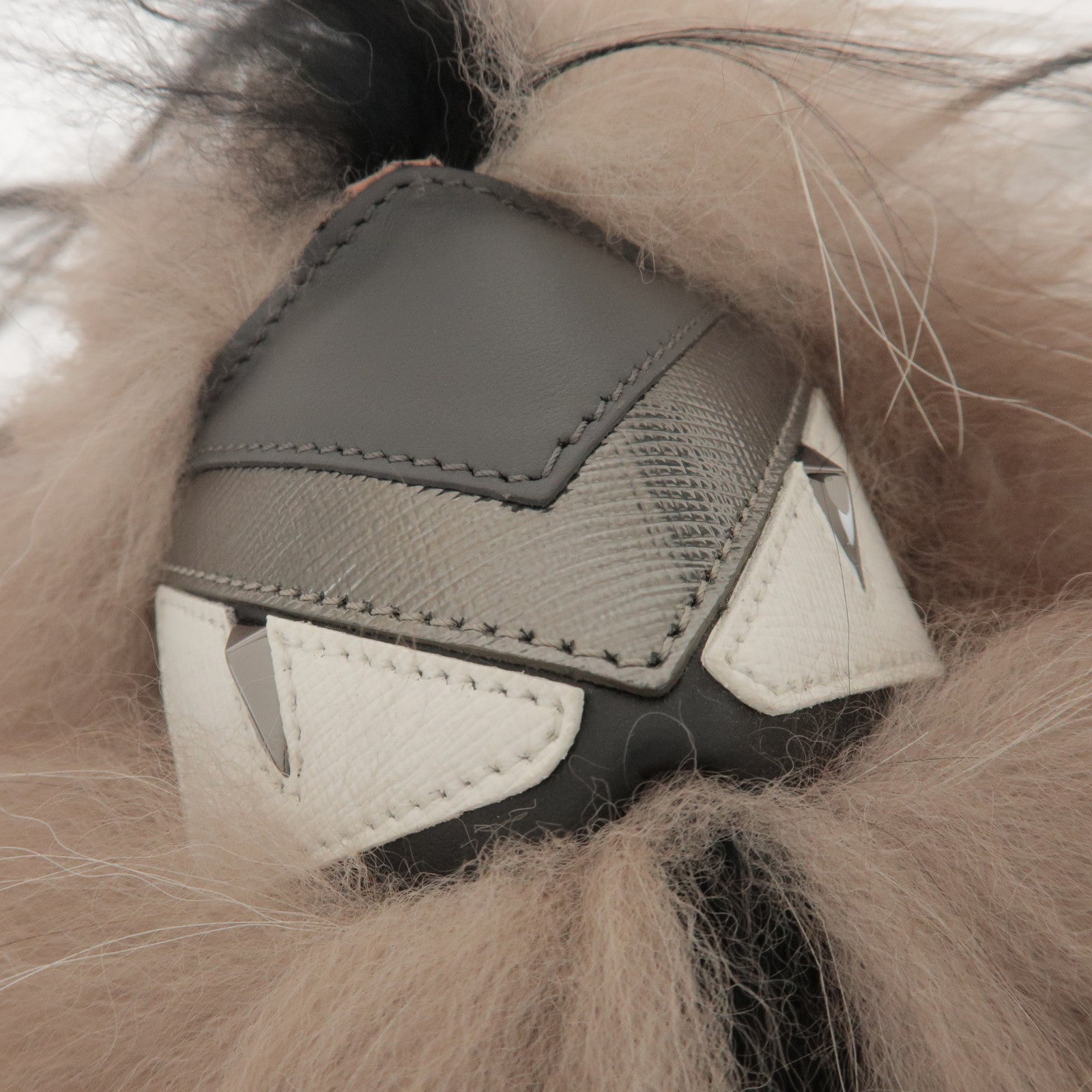 FENDI Fur Leather Monster Bag Charm Key Chain Black Greige