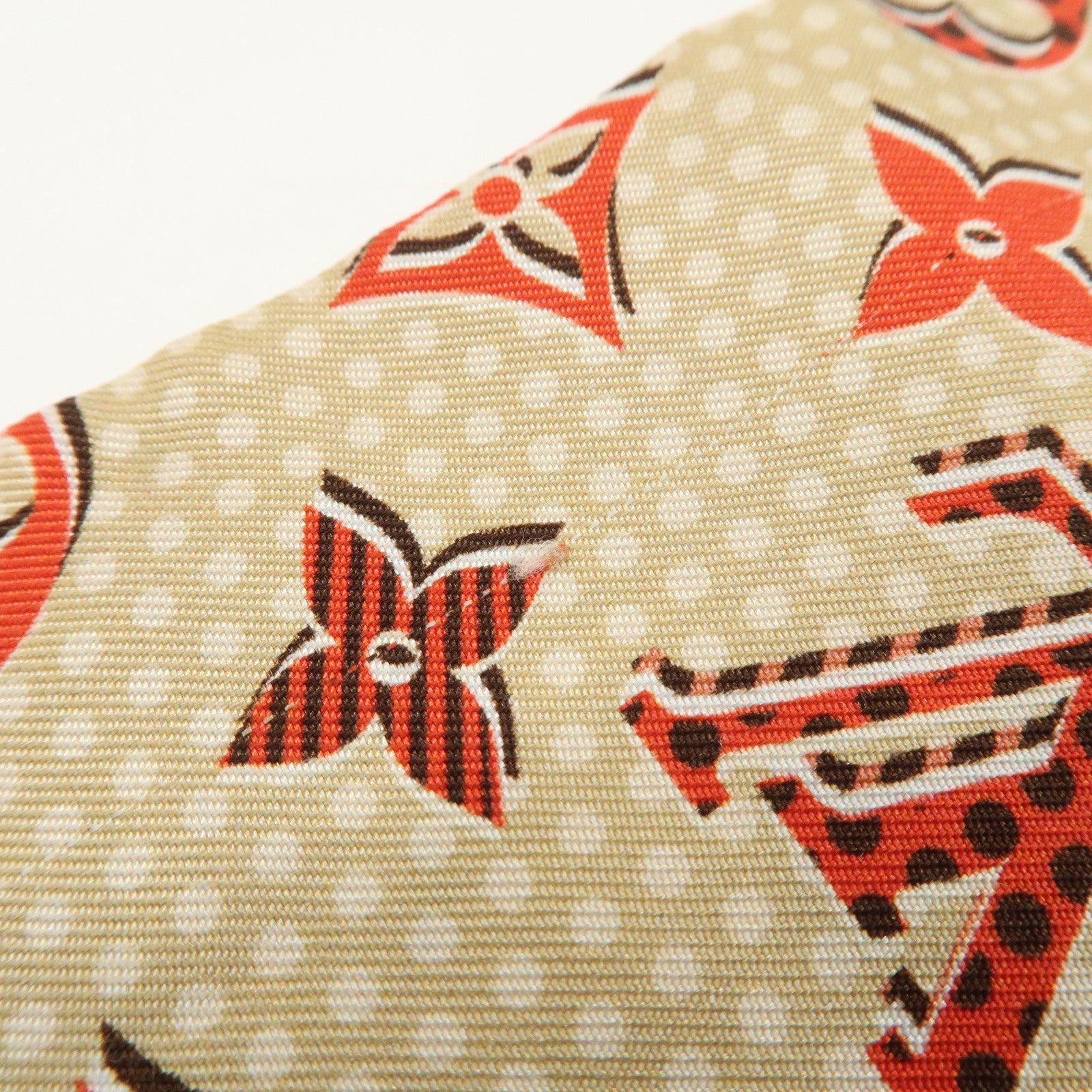 Louis Vuitton 100% Silk Bandeau Monodots Scarf Beige Red M70848