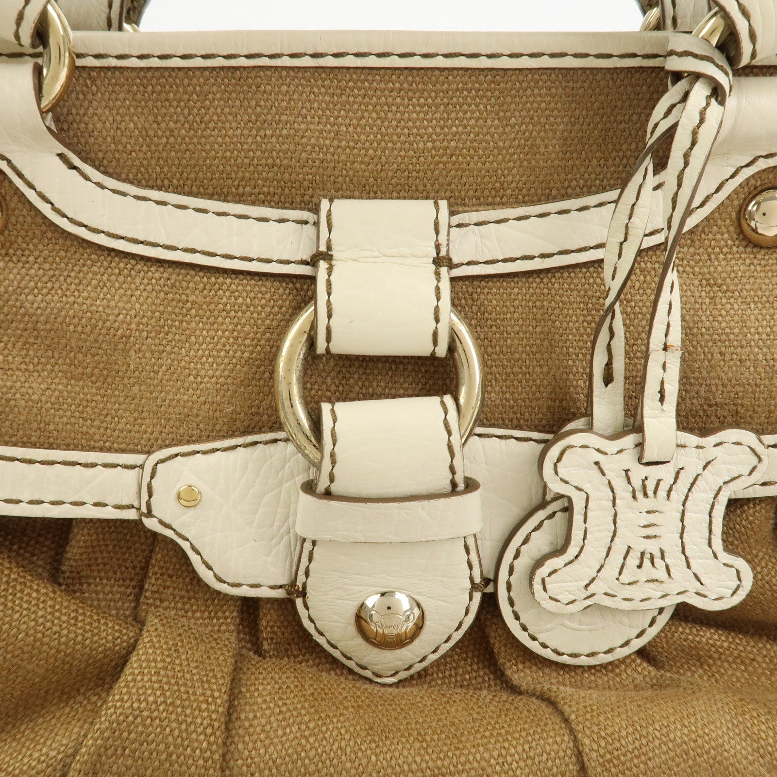CELINE Canvas Leather Boogie Bag Hand Bag Macadam Motif Brown Ivory