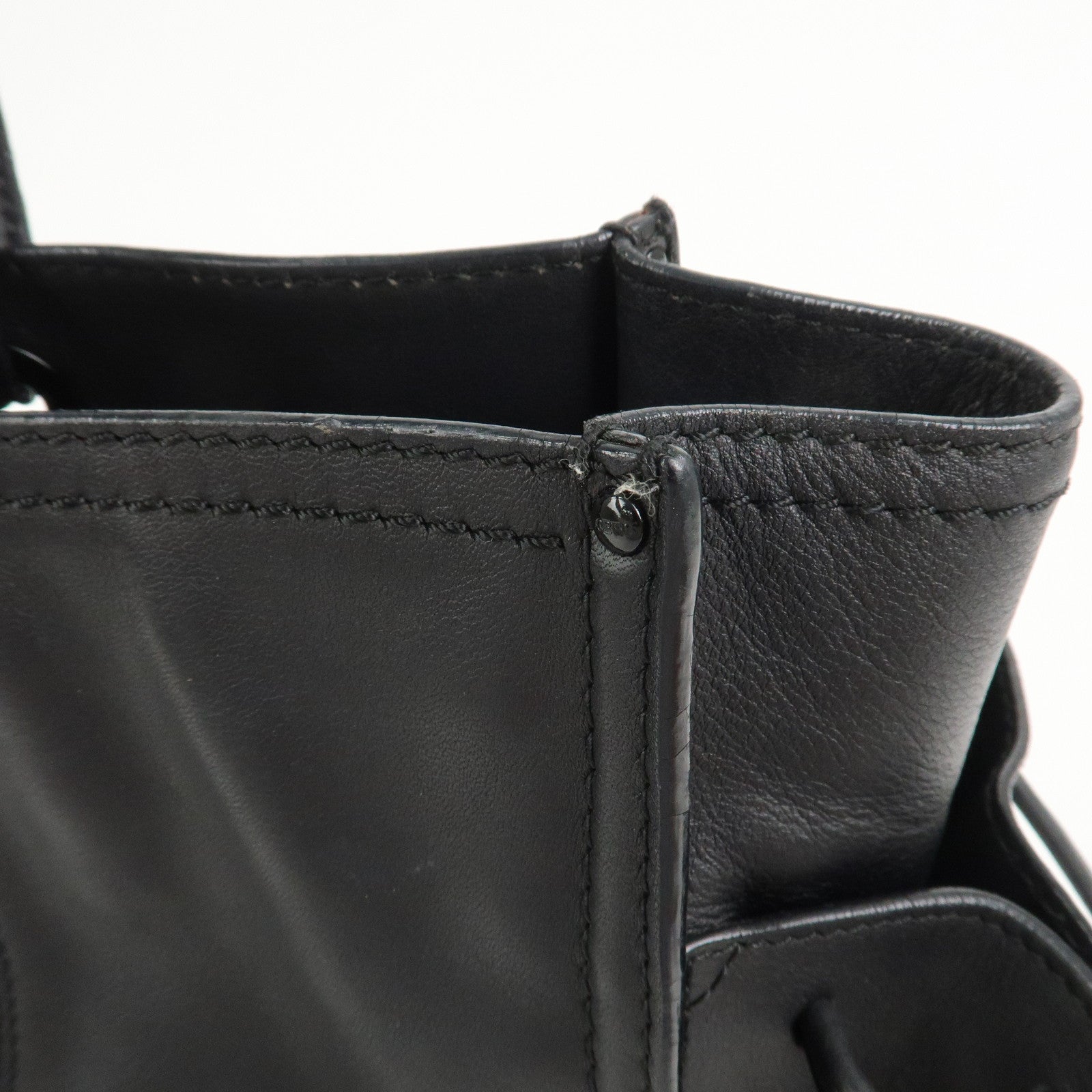 LOEWE Logo Leather Shopper Tote Bag Shoulder Bag Hand Bag Black