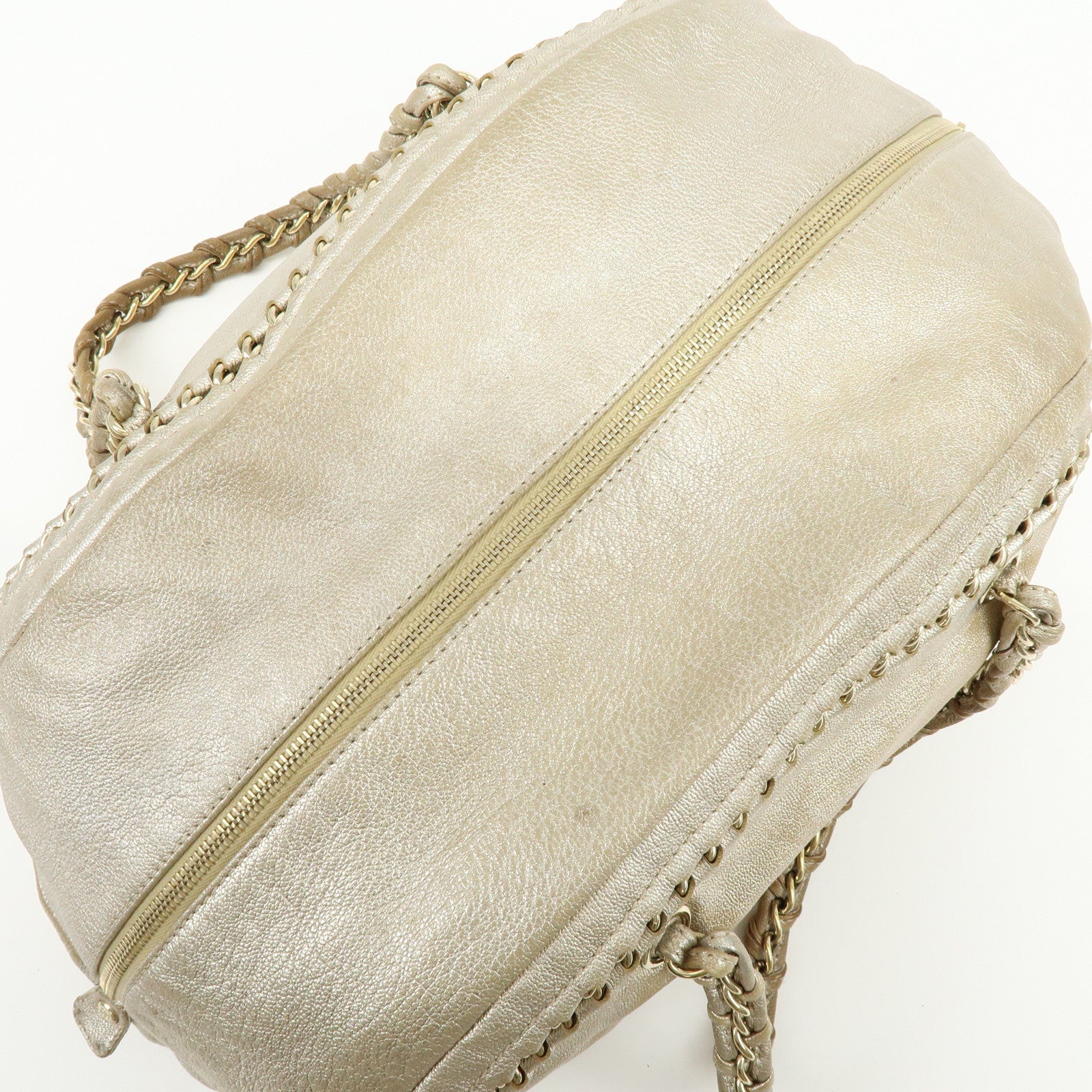 CHANEL COCO Mark Calfskin Boston Bag Shoulder Bag Silver