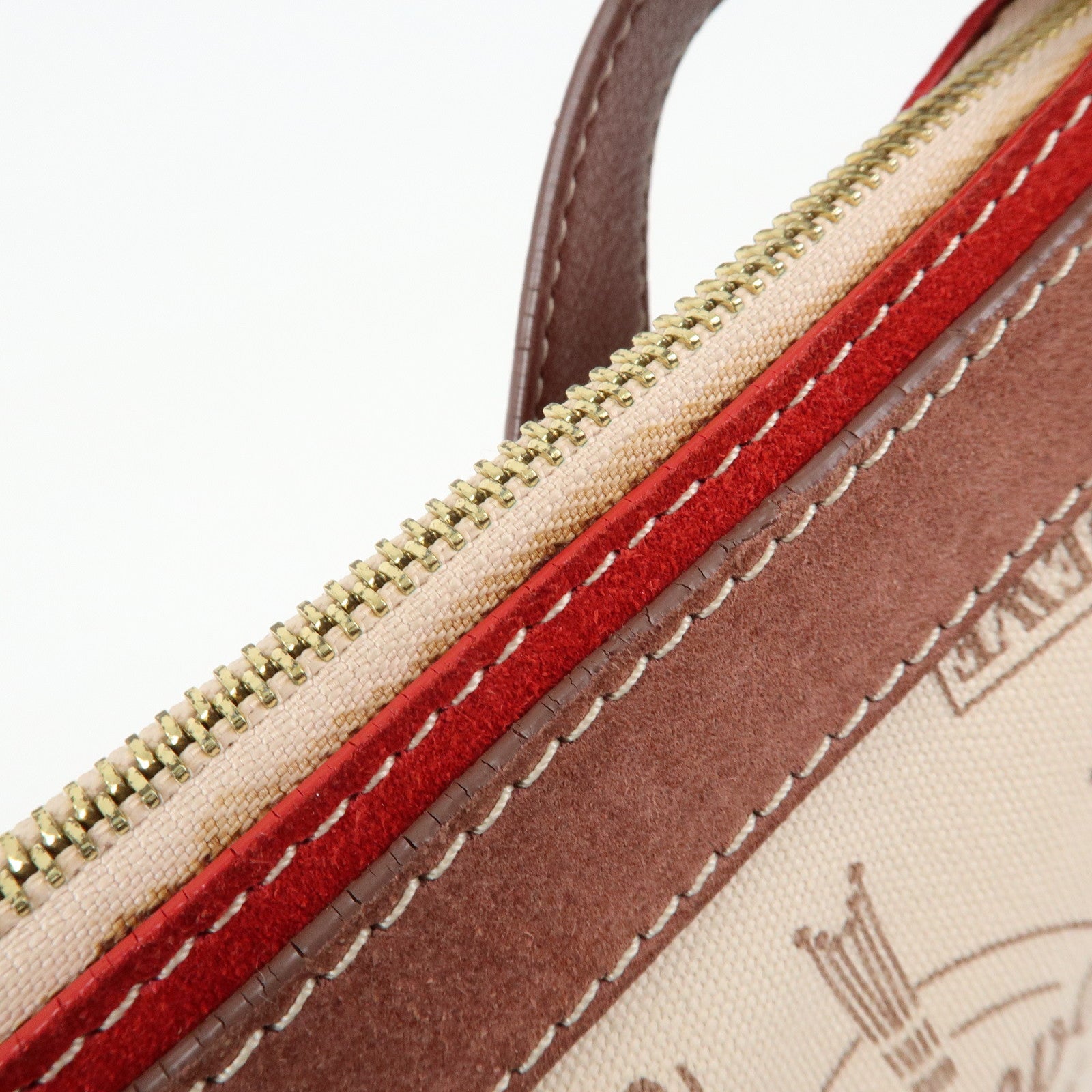 LOEWE Canvas Leather Suede Shoulder Bag Hand Bag Beige Red