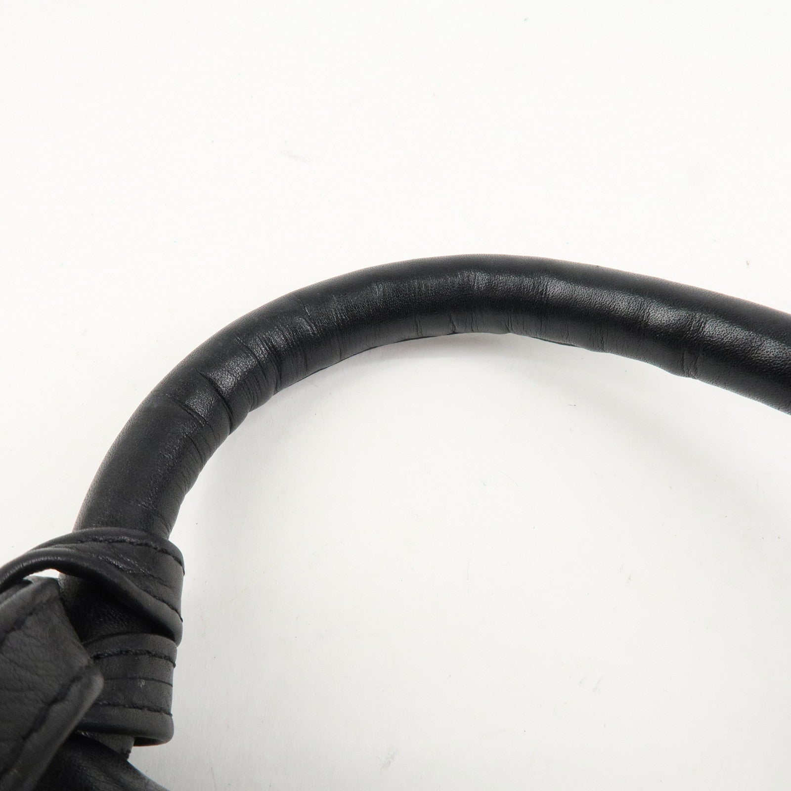 FENDI Leather Hand Bag Tassel Charm Gold Hardware Black Used