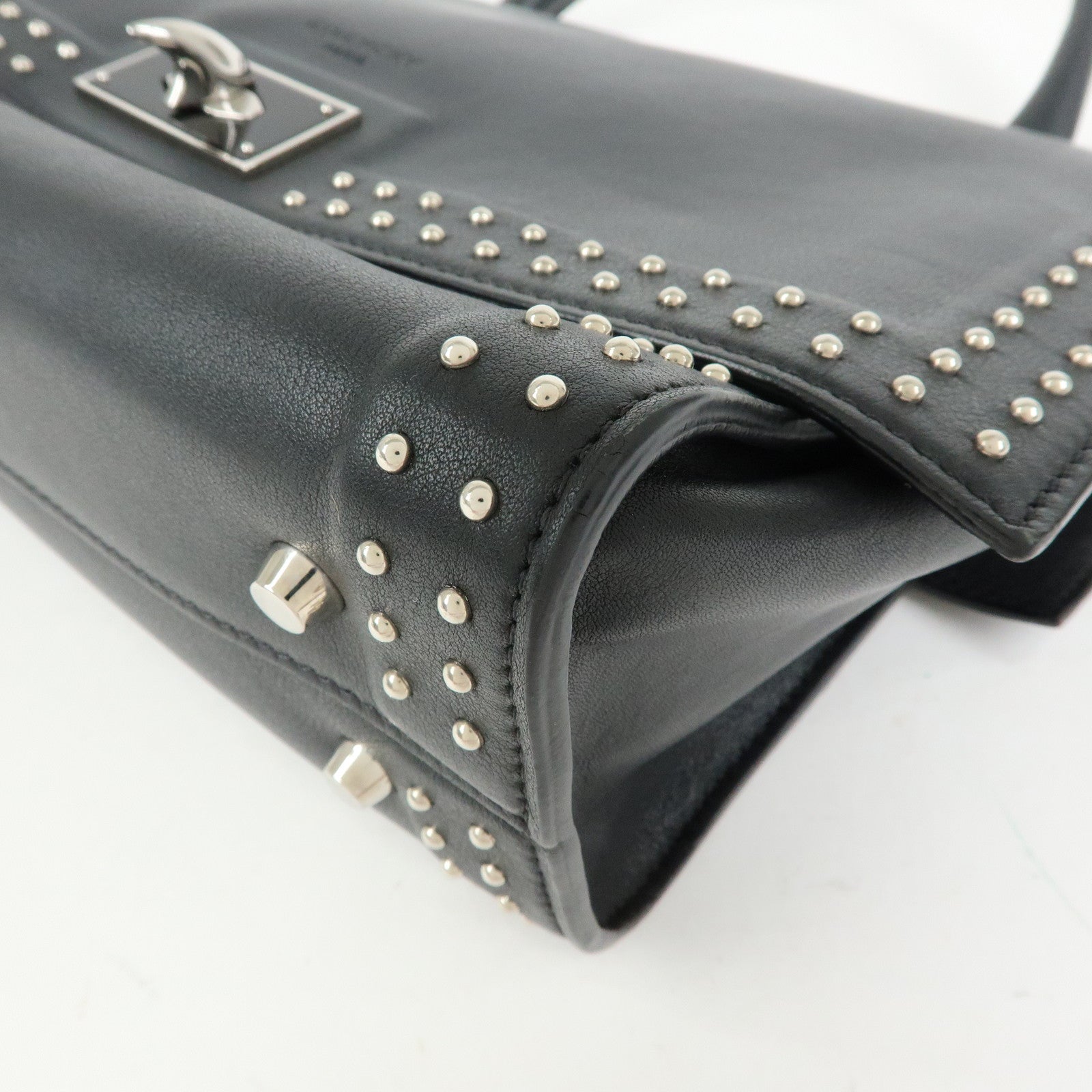 GIVENCHY Shark Studs Leather 2Way Bag Hand Shoulder Bag Black