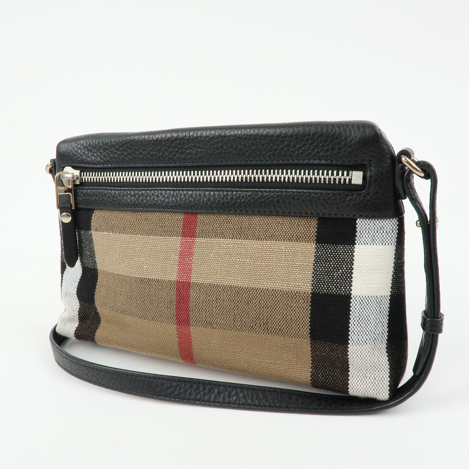 BURBERRY Nova Plaid Canvas Leather Shoulder Bag Beige Black