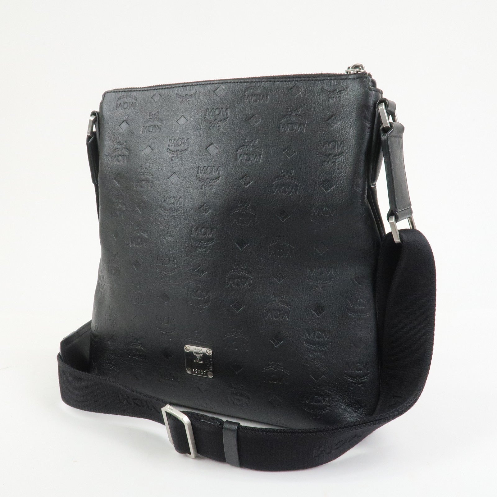 MCM Visetos Embossed Leather Shoulder Bag Crossbody Bag Black