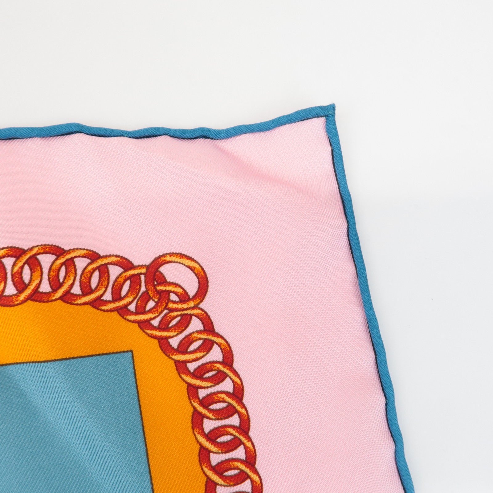 HERMES Carre 90 Silk 100% Scarf PARCOURS SANS FAUTE Orange Blue Used